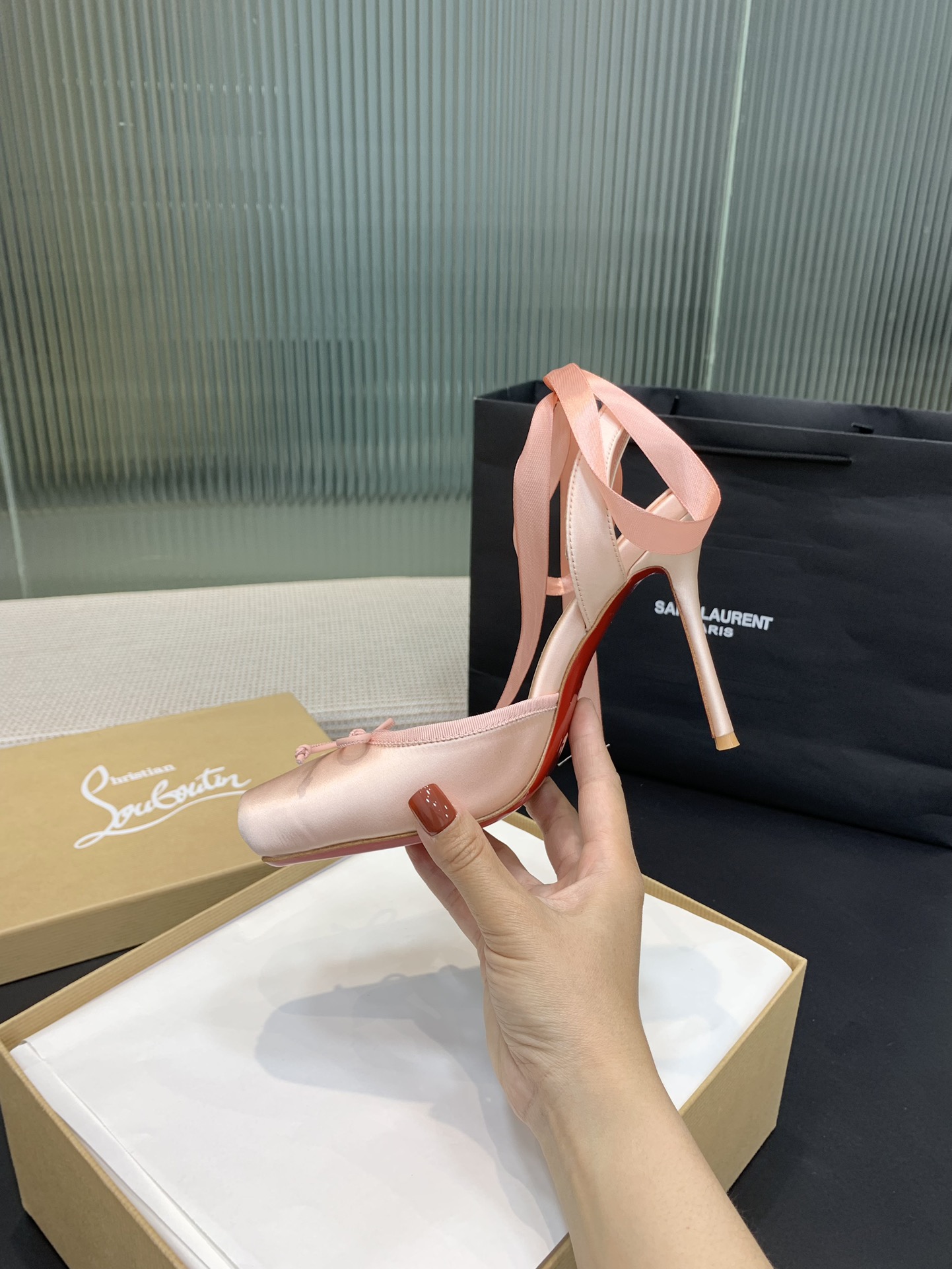 Bagsaaa Chr1st1an Louboutin Cassia Lace Up Pink - 10cm