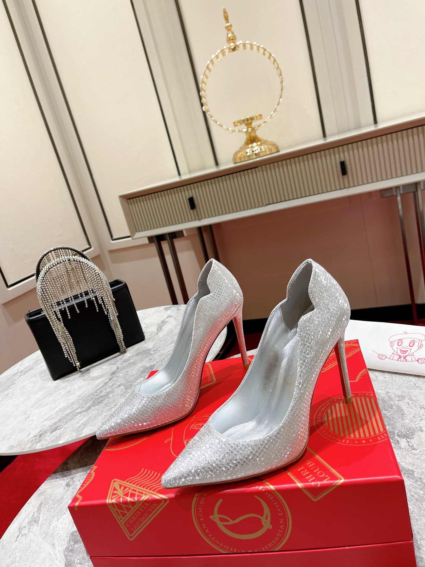 Bagsaaa Chr1st1an Louboutin Metallic Silver Glitters Hot Chick Pumps 11.5cm