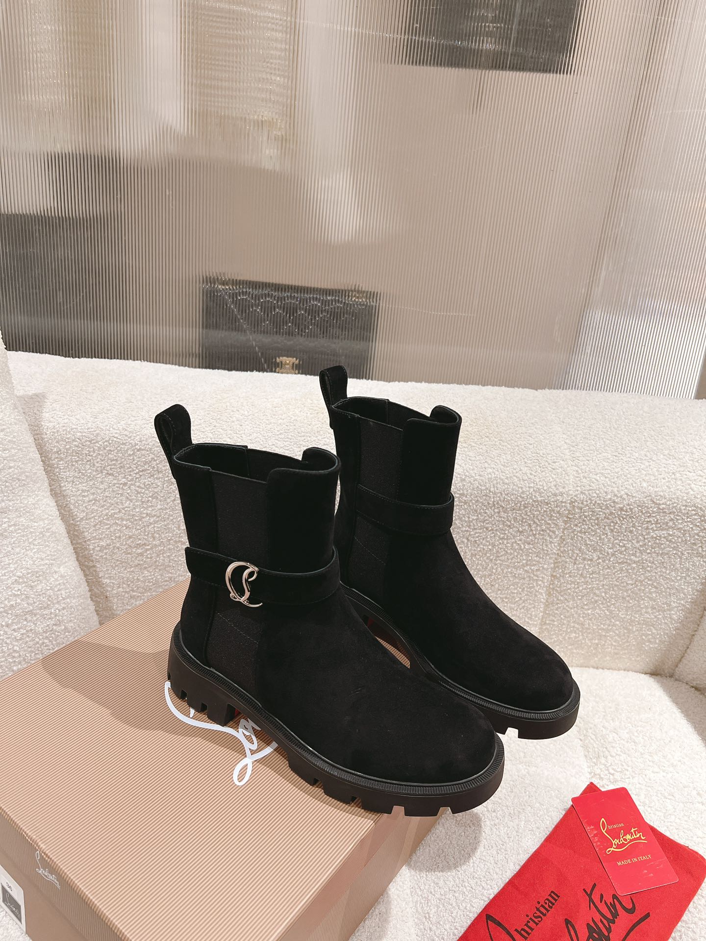 Bagsaaa Chr1st1an Louboutin Chelsea suede ankle boots black