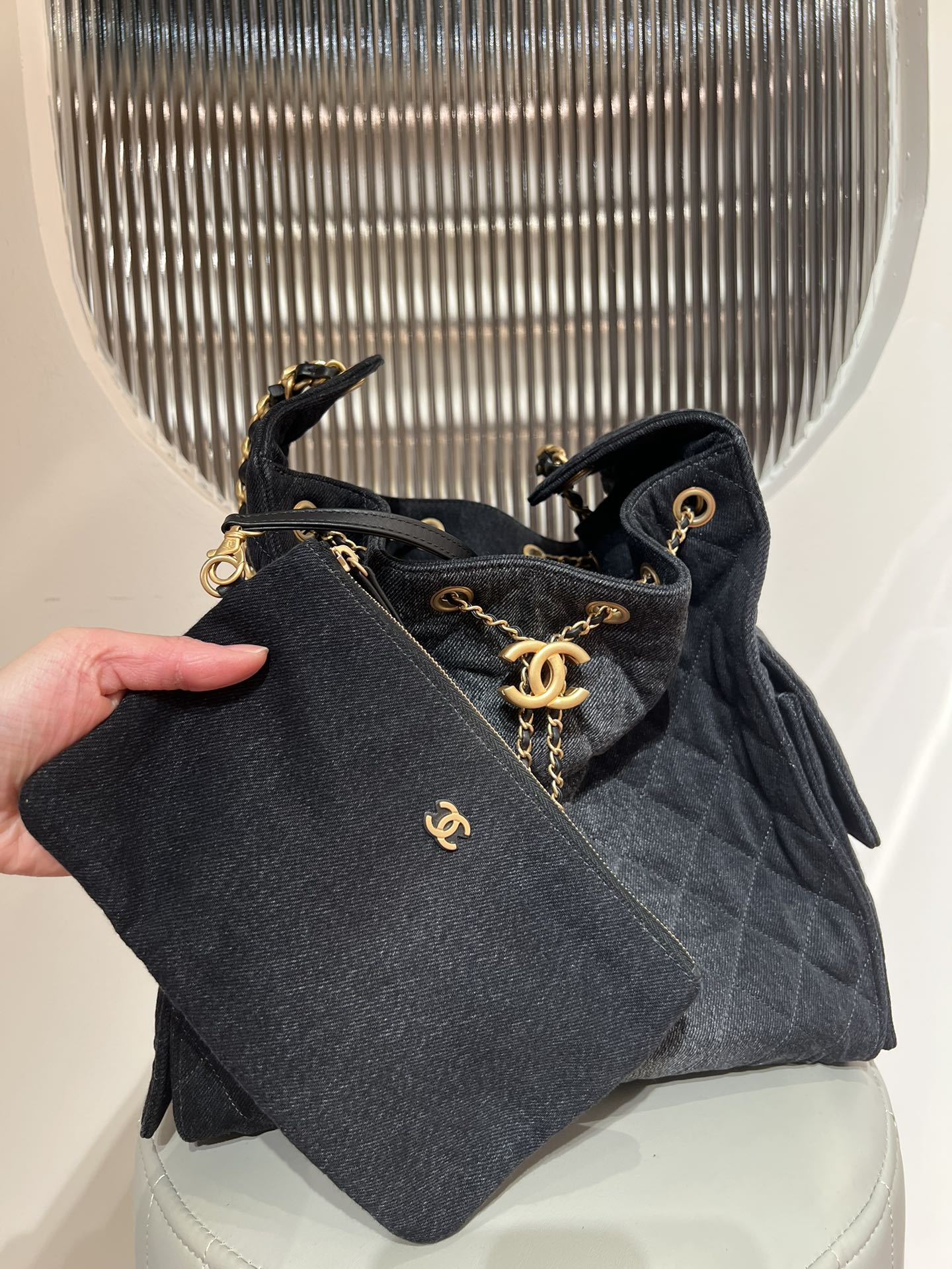 Bagsaaa Ch**el 25 Medium Handbag AS5311 Black Denim - 40cm