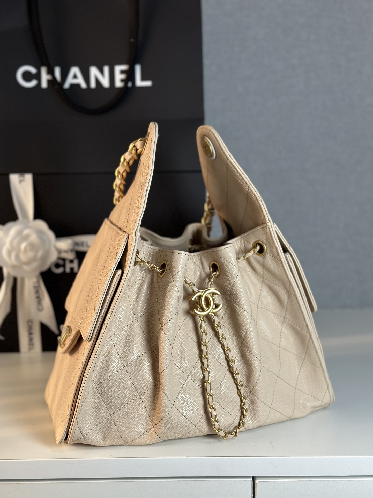 Bagsaaa Ch**el 25 Small Handbag AS5293 beige - 30cm