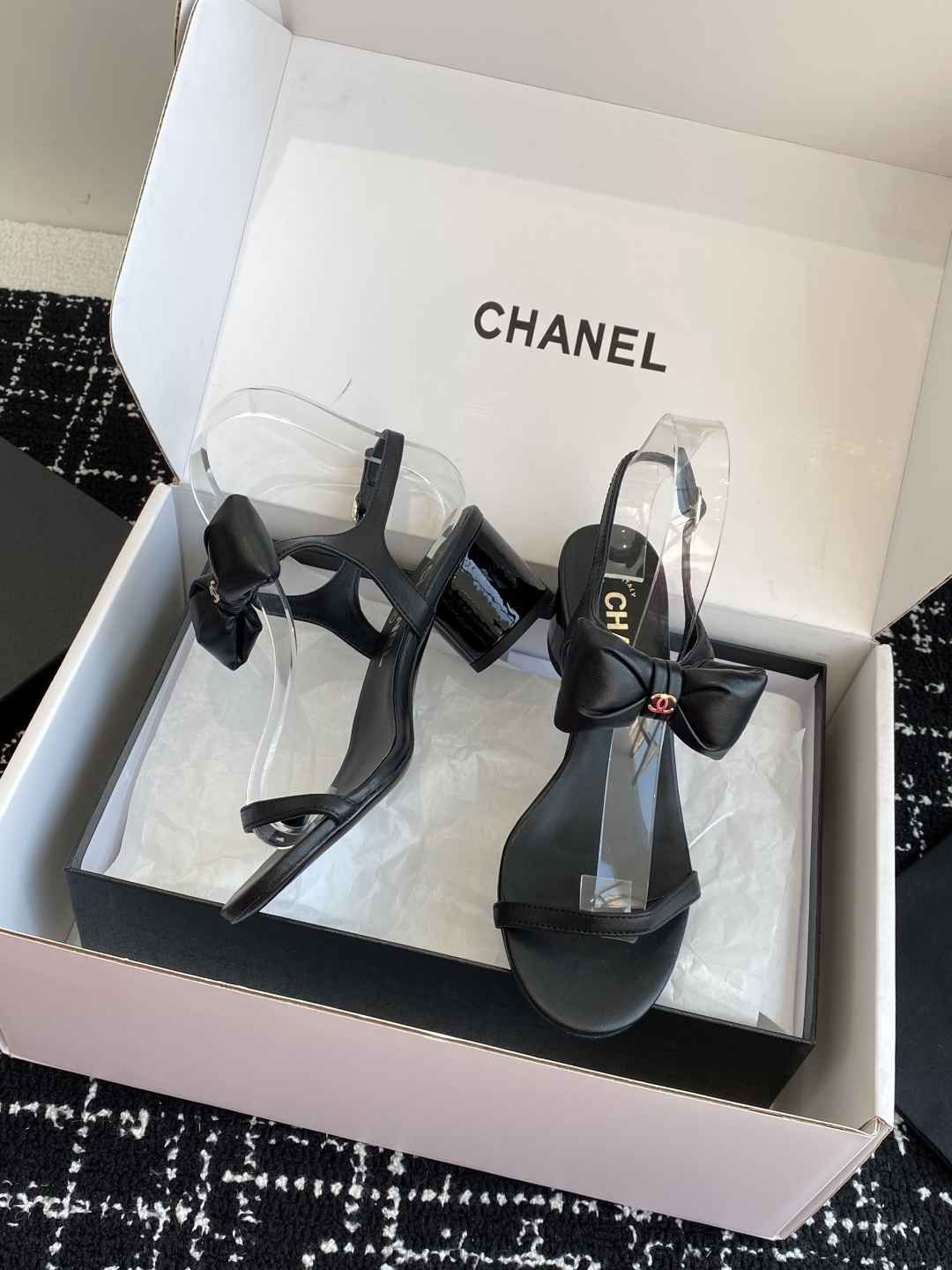 Bagsaaa Ch**el Sandals G46193 Black Lambskin