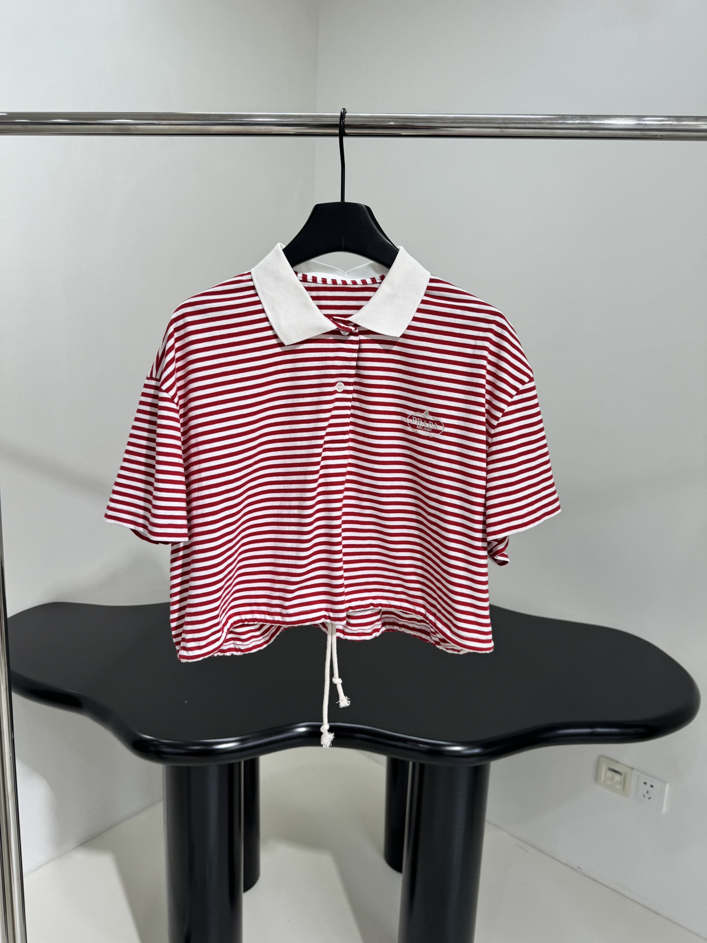 Bagsaaa Pra*a Striped jersey polo shirt Red
