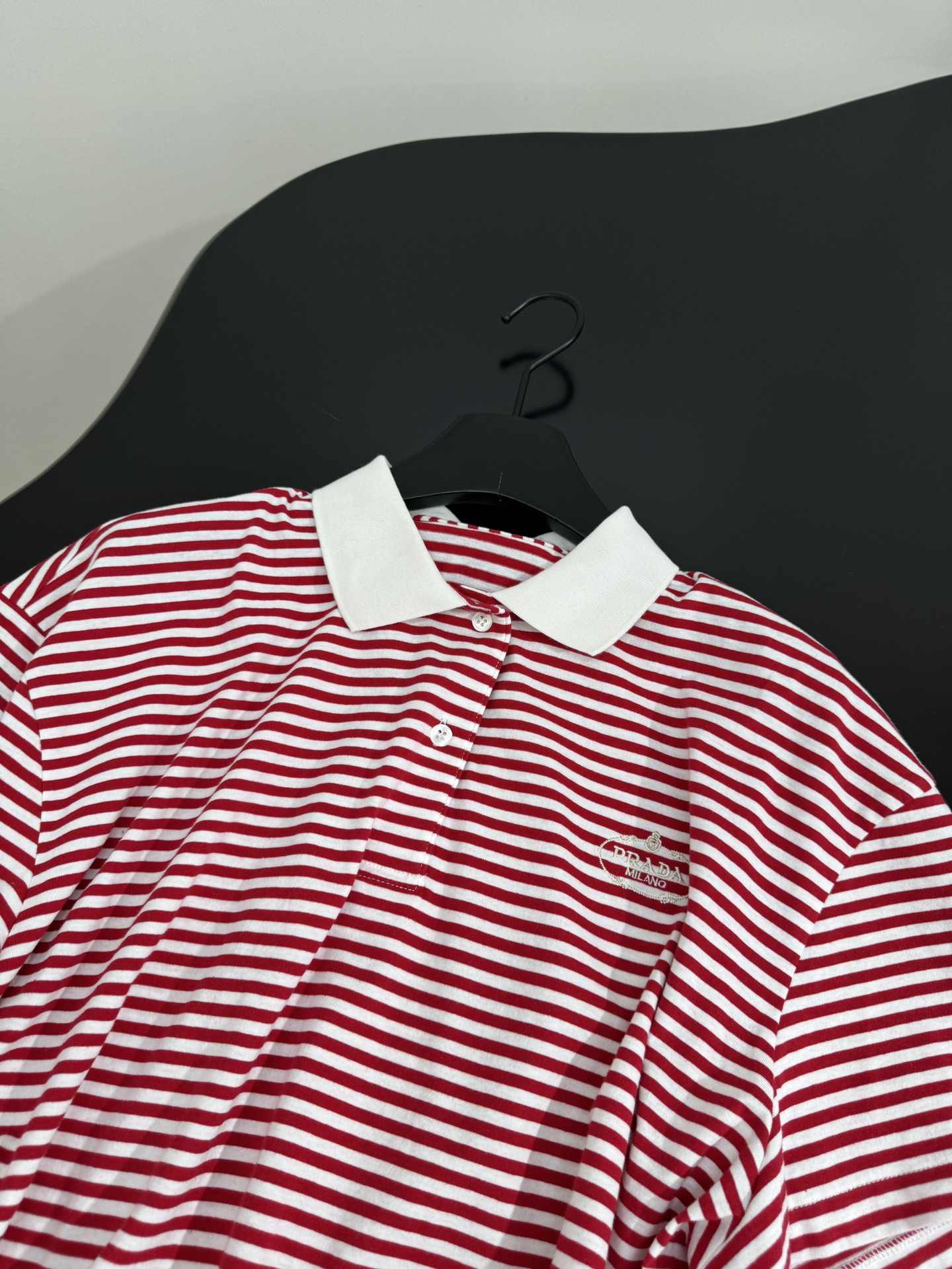 Bagsaaa Pra*a Striped jersey polo shirt Red