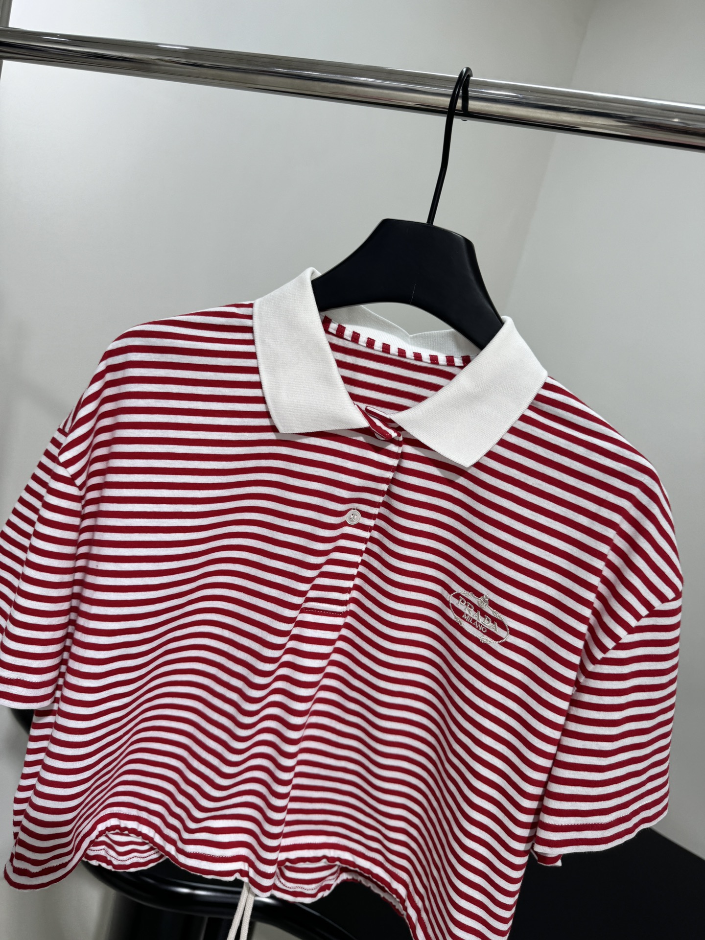 Bagsaaa Pra*a Striped jersey polo shirt Red