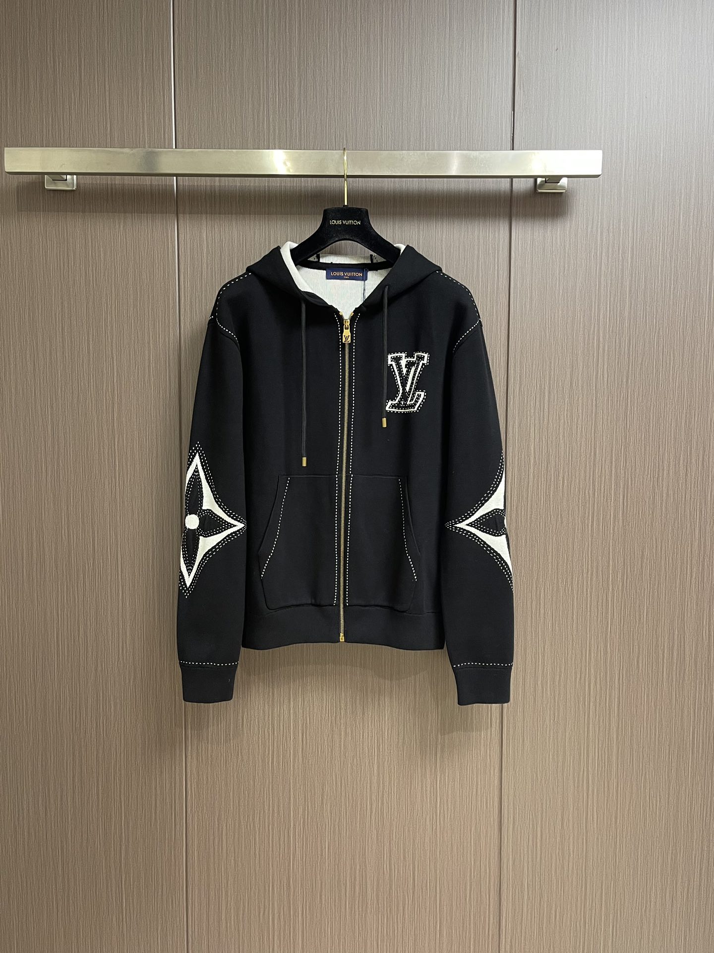 Bagsaaa LV Graphic Intarsia Zipped Cotton Black Jacket