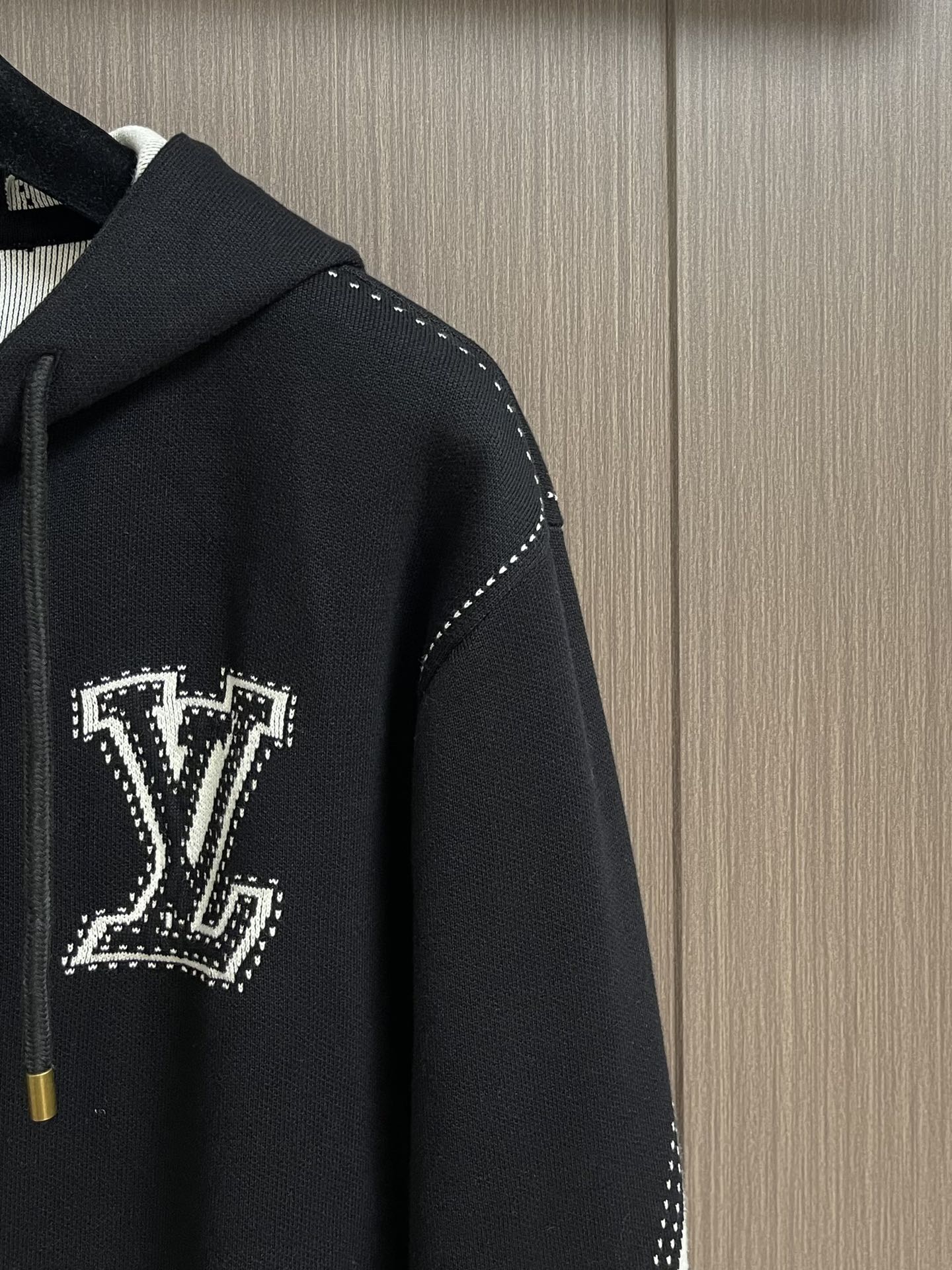 Bagsaaa LV Graphic Intarsia Zipped Cotton Black Jacket