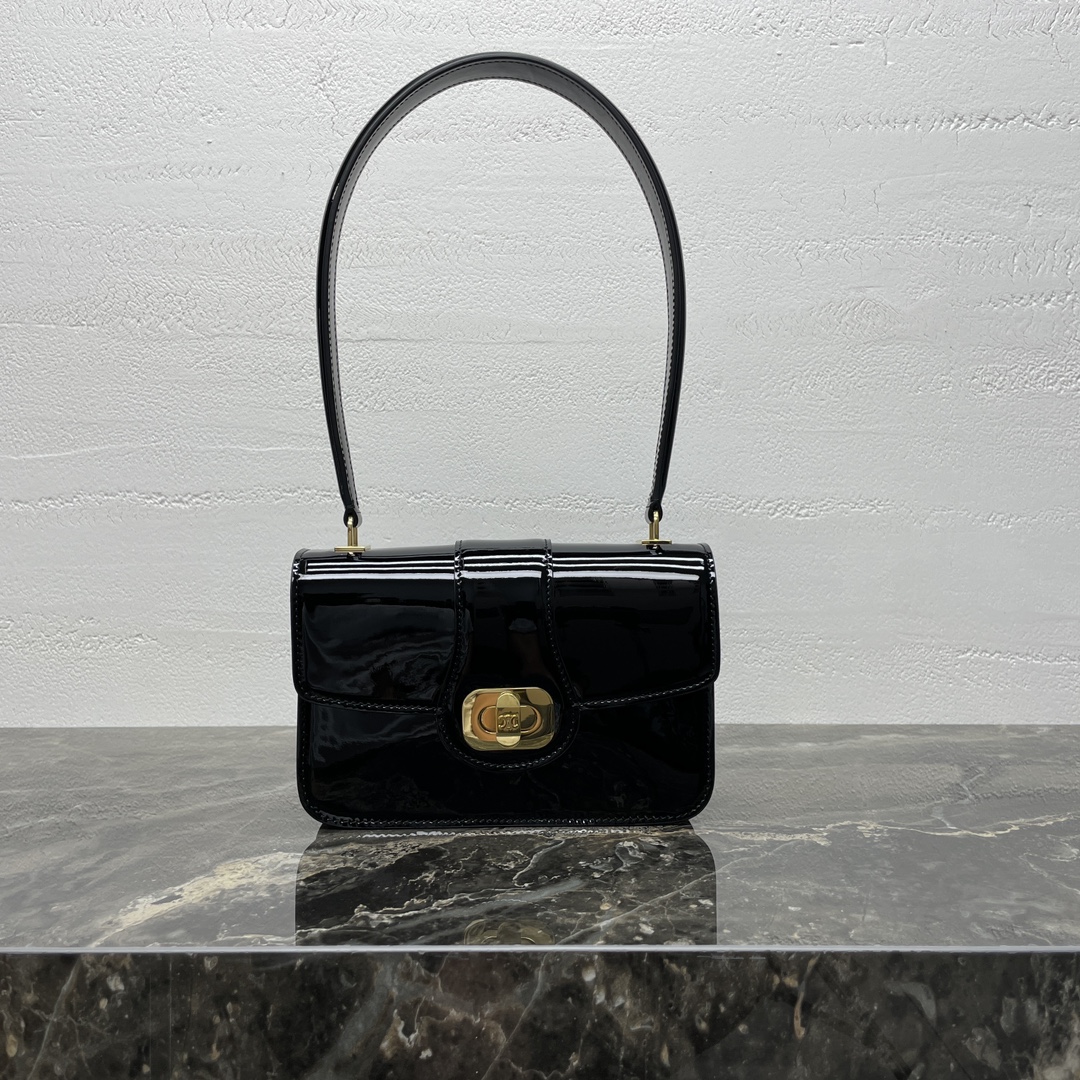 Bagsaaa Teen Ce1i*e Josephine Bag In Patent Calfskin 121423 Black - 18.5 x 13 x 5 CM