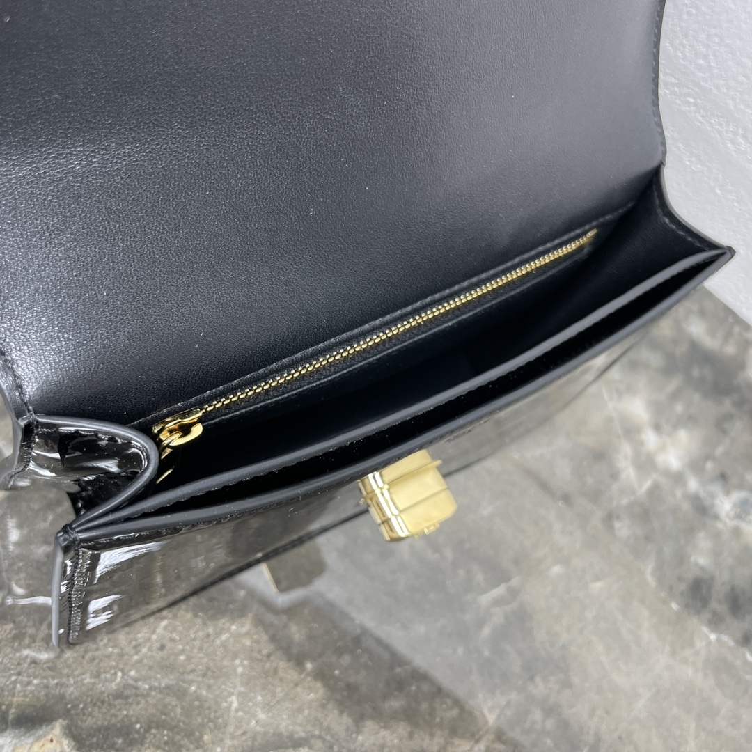 Bagsaaa Teen Ce1i*e Josephine Bag In Patent Calfskin 121423 Black - 18.5 x 13 x 5 CM