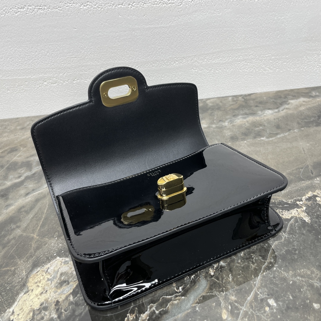 Bagsaaa Teen Ce1i*e Josephine Bag In Patent Calfskin 121423 Black - 18.5 x 13 x 5 CM