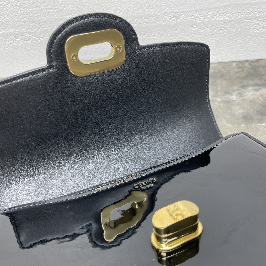 Bagsaaa Teen Ce1i*e Josephine Bag In Patent Calfskin 121423 Black - 18.5 x 13 x 5 CM