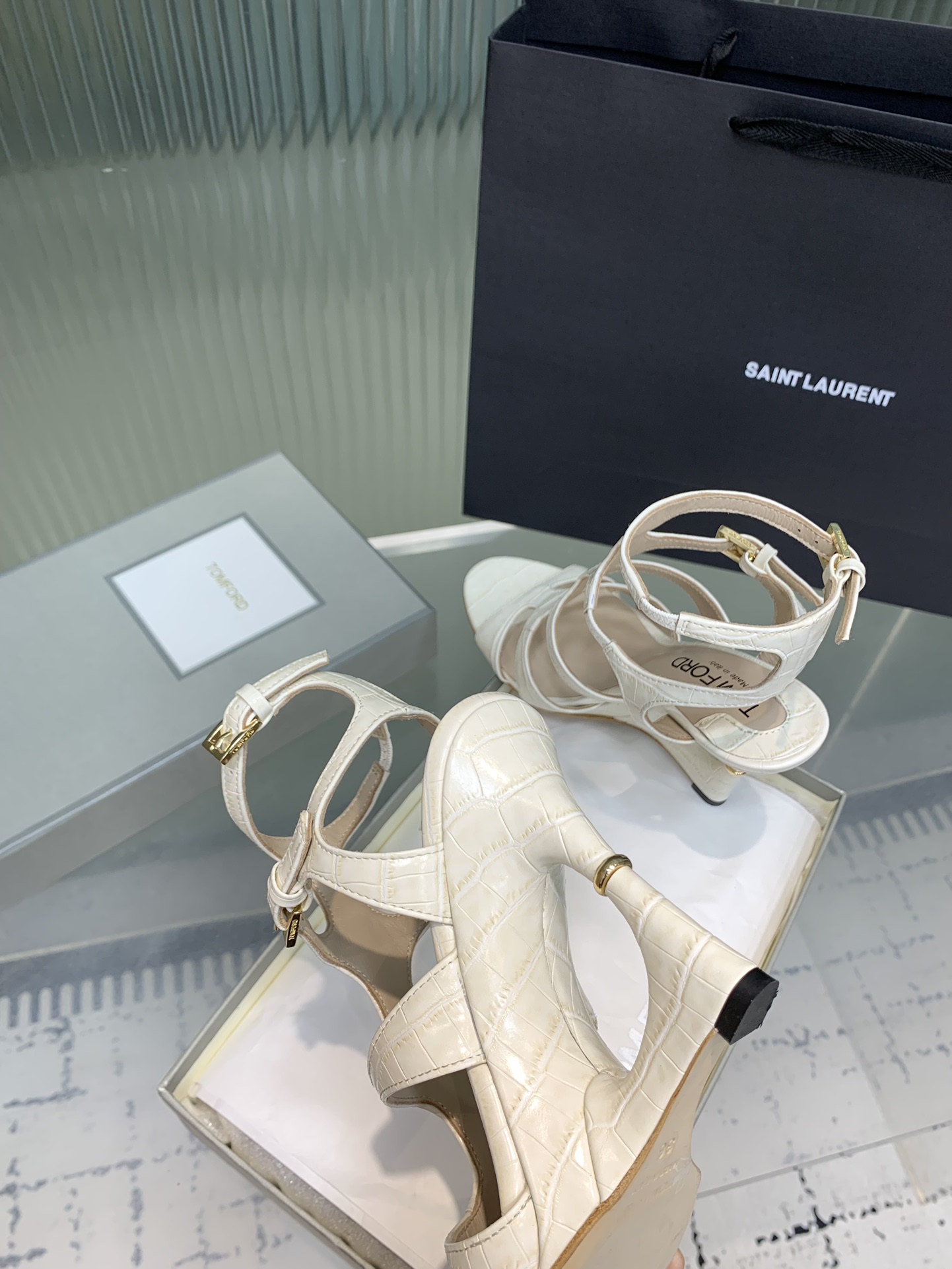 Bagsaaa Tom Ford 105mm Paradis Cage sandals white