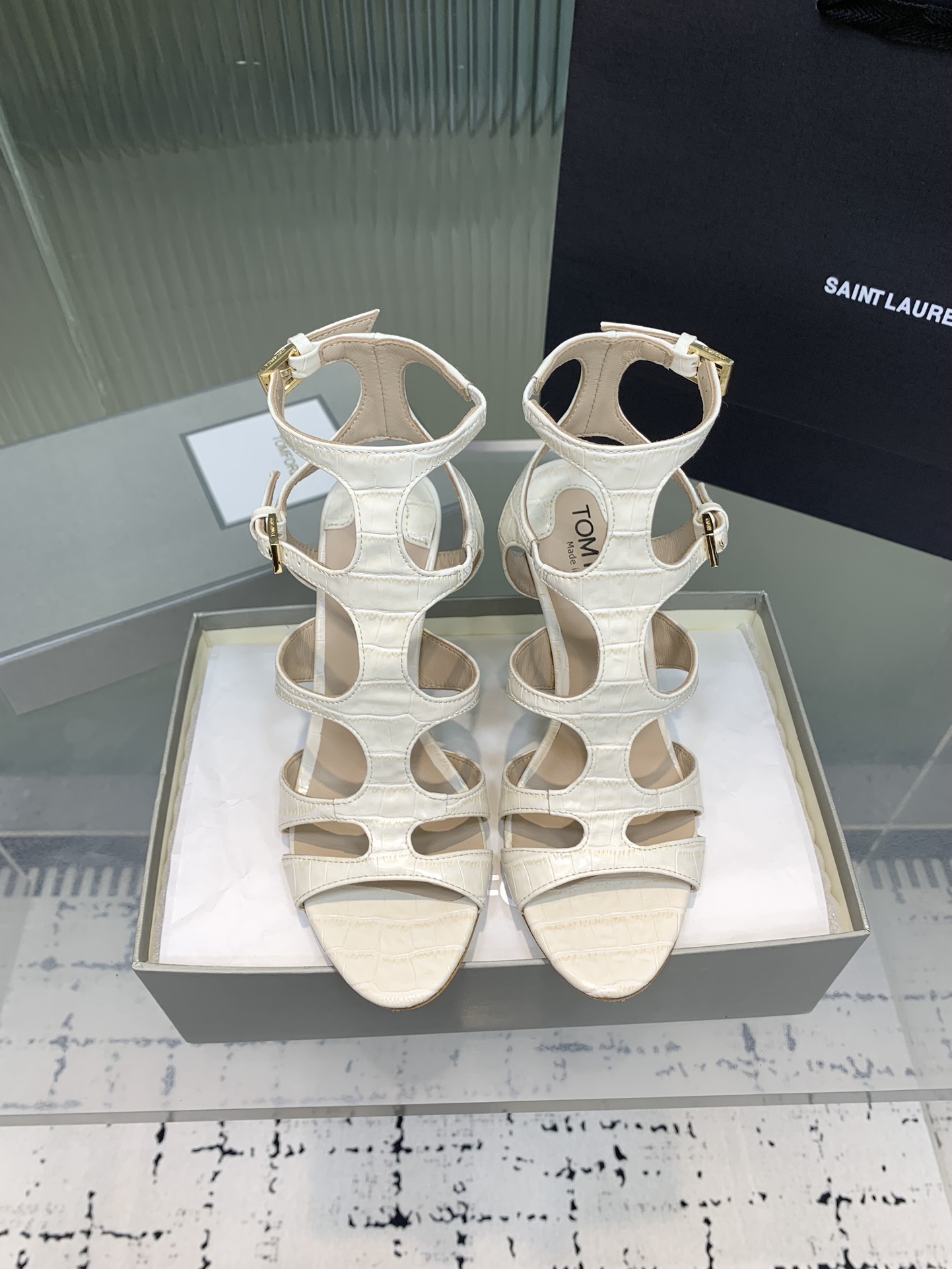 Bagsaaa Tom Ford 105mm Paradis Cage sandals white
