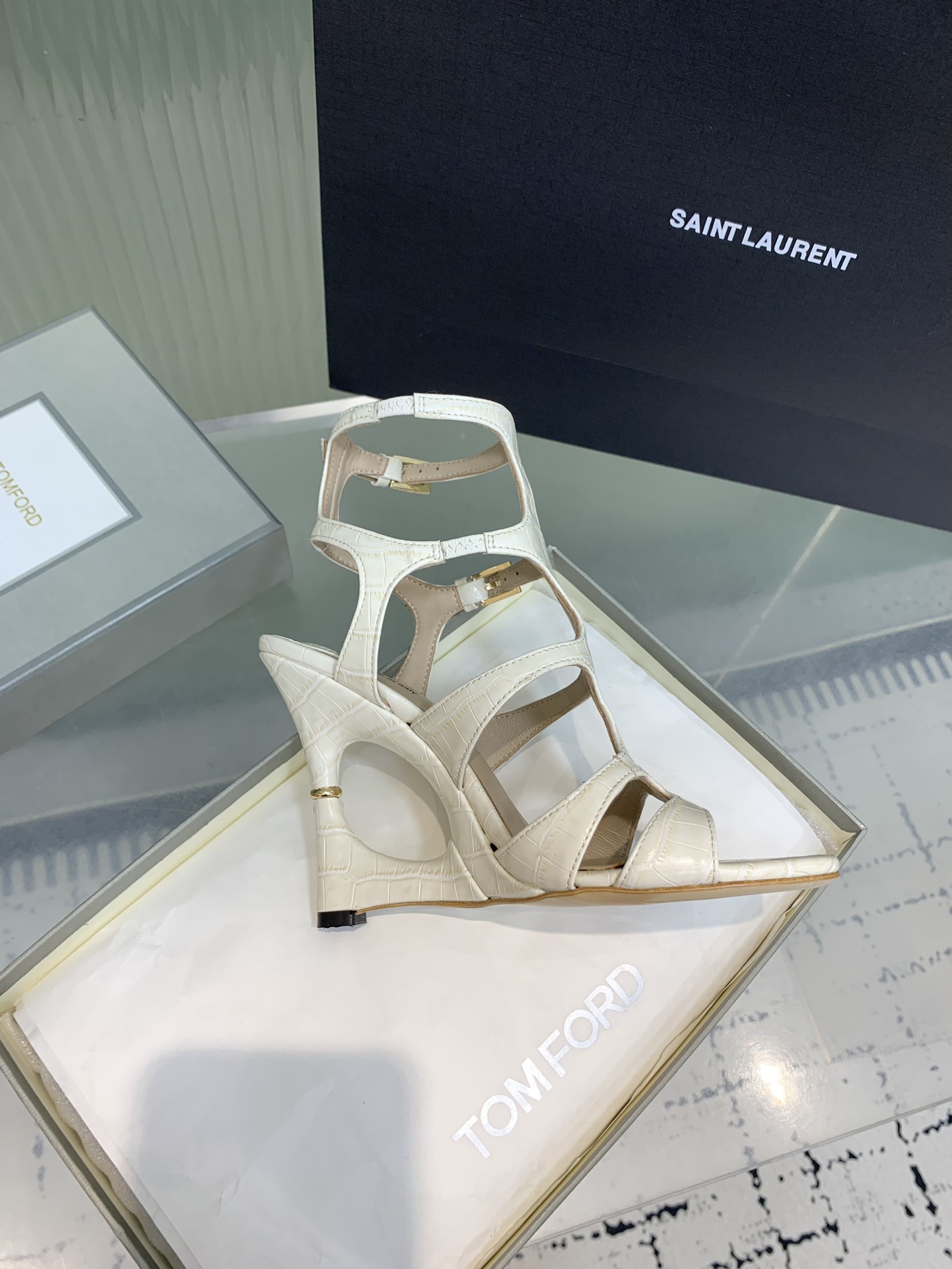 Bagsaaa Tom Ford 105mm Paradis Cage sandals white