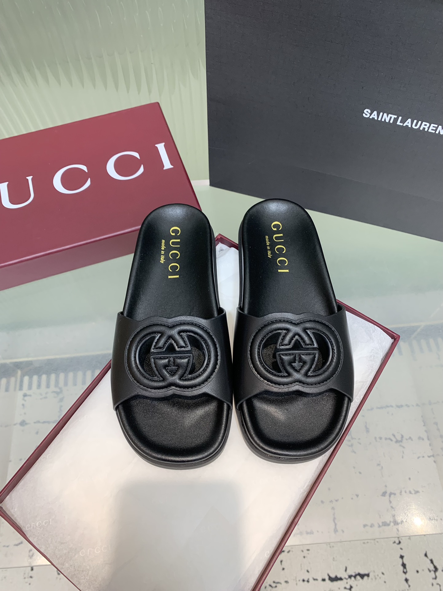Bagsaaa Gvc*1 Women's Interlocking G slide sandal 816334 black