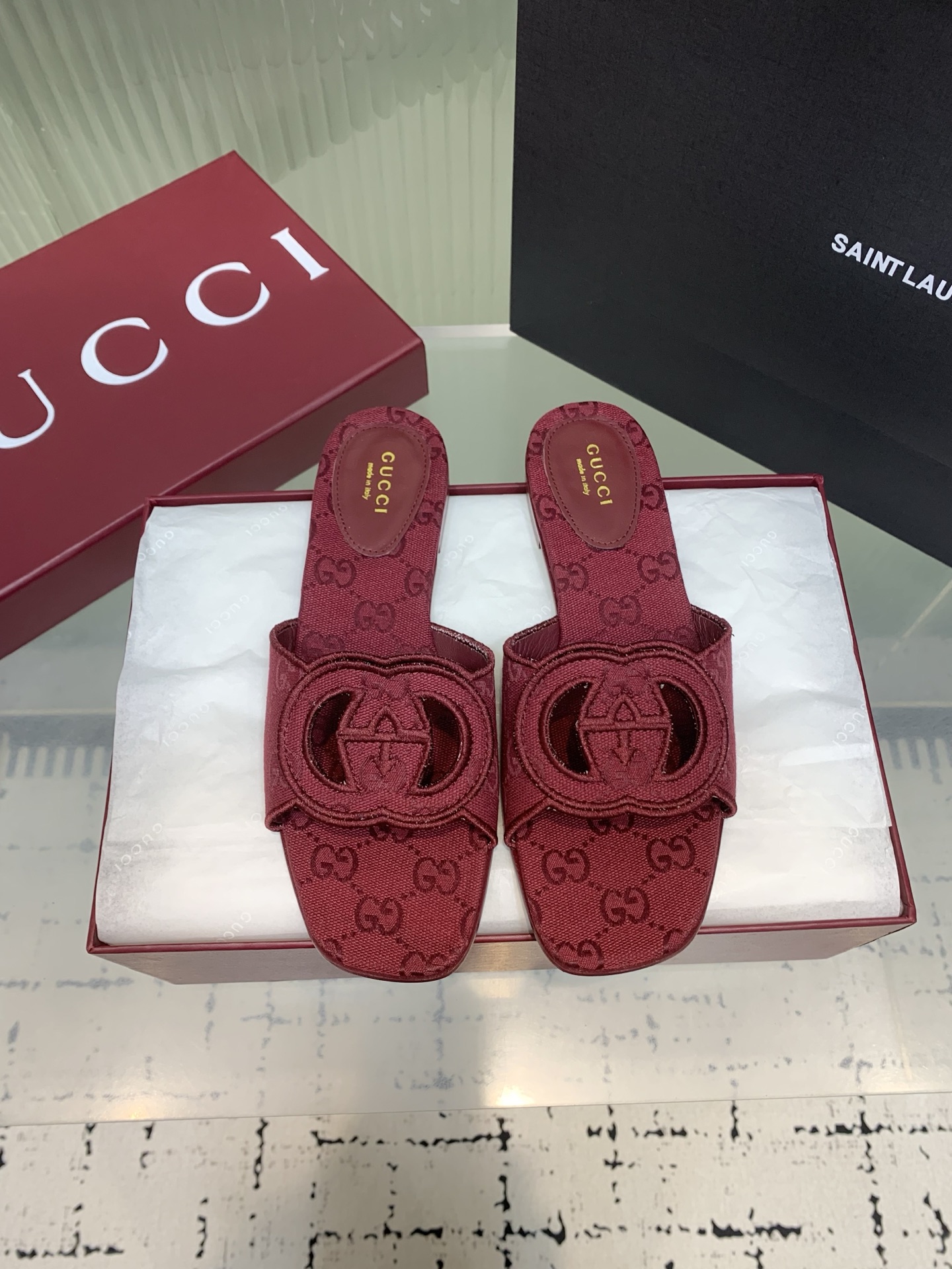 Bagsaaa Gvc*1 Women's Interlocking G slide sandal 790447 red