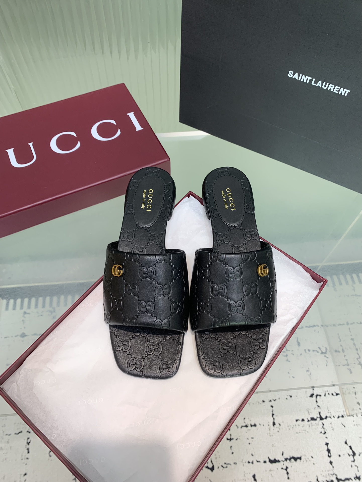 Bagsaaa Gvc*1 Women's slide sandal with Double G 816330 black