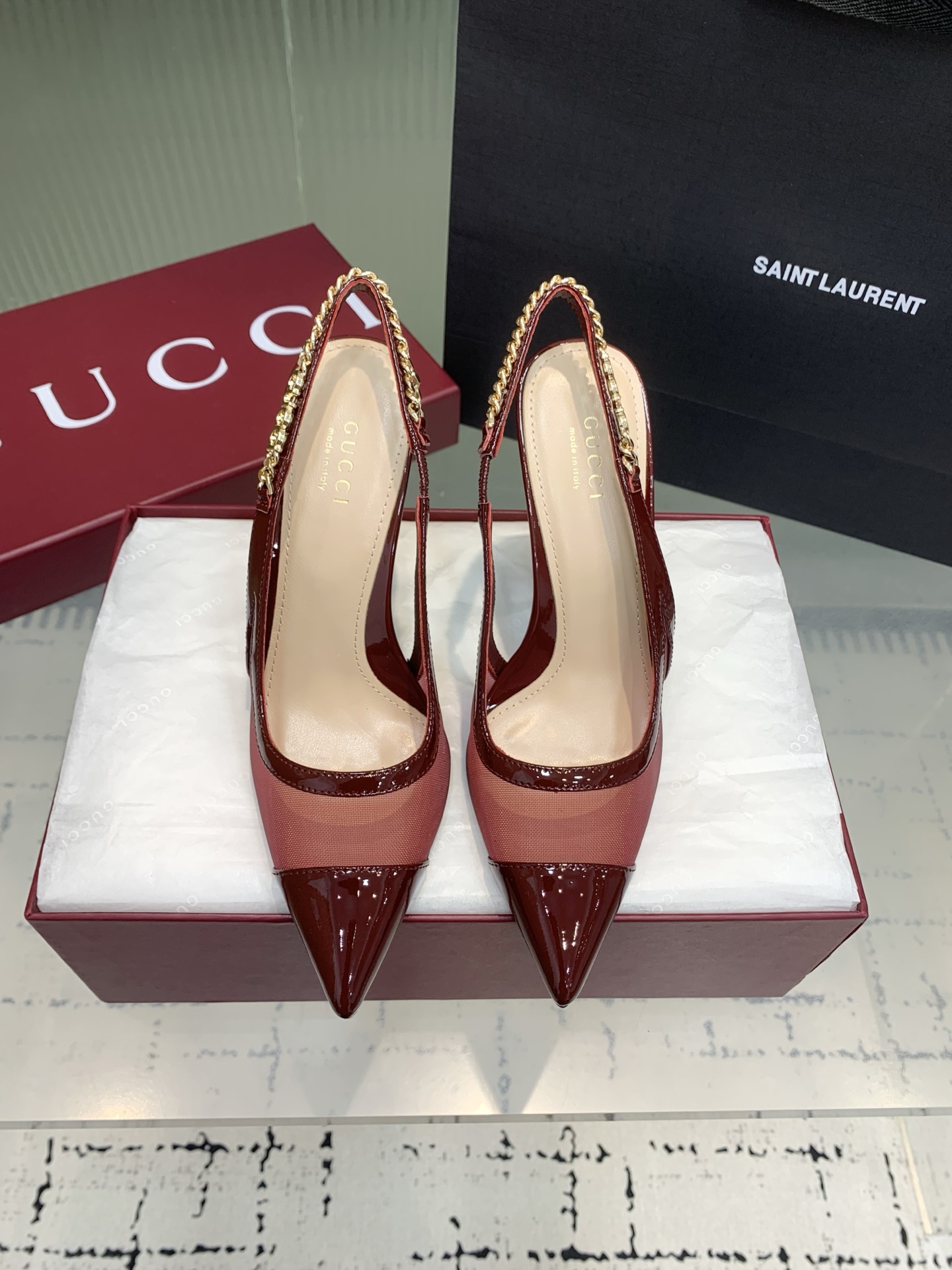 Bagsaaa Gvc*1 Signoria slingback pump 816636 red mesh 10.5cm