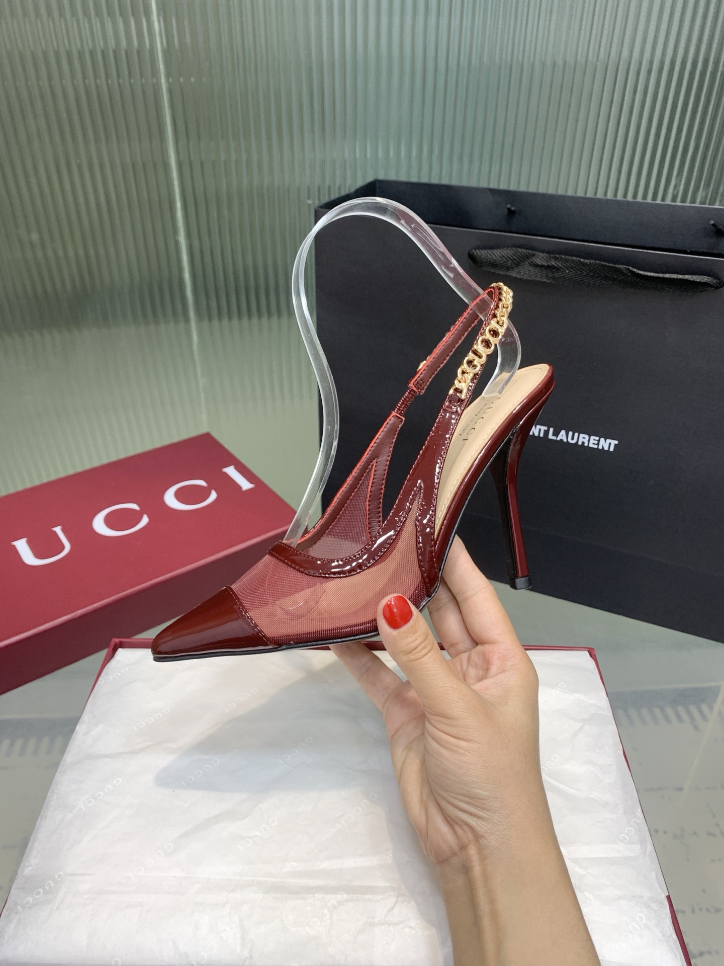 Bagsaaa Gvc*1 Signoria slingback pump 816636 red mesh 10.5cm