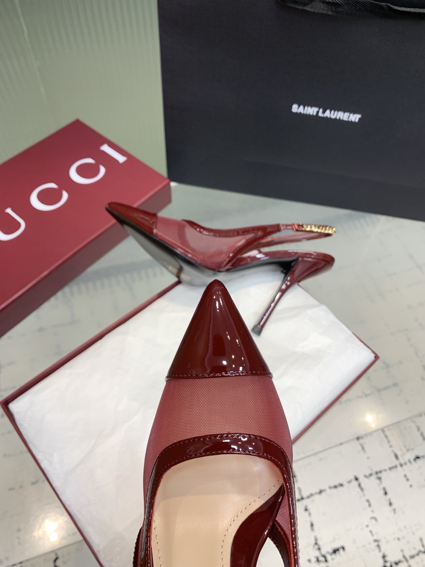 Bagsaaa Gvc*1 Signoria slingback pump 816636 red mesh 10.5cm