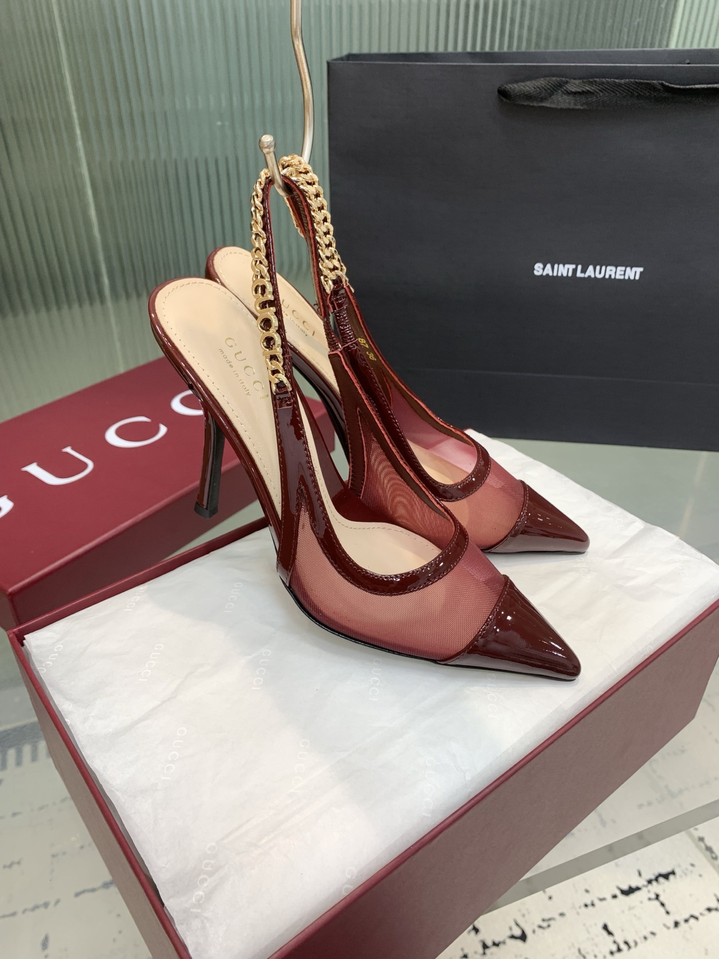 Bagsaaa Gvc*1 Signoria slingback pump 816636 red mesh 10.5cm