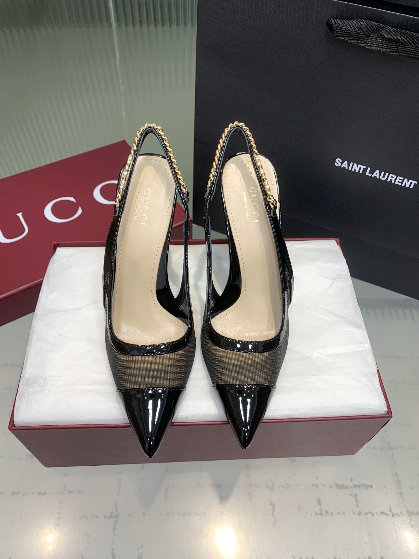 Bagsaaa Gvc*1 Signoria slingback pump 816636 black mesh 10.5cm