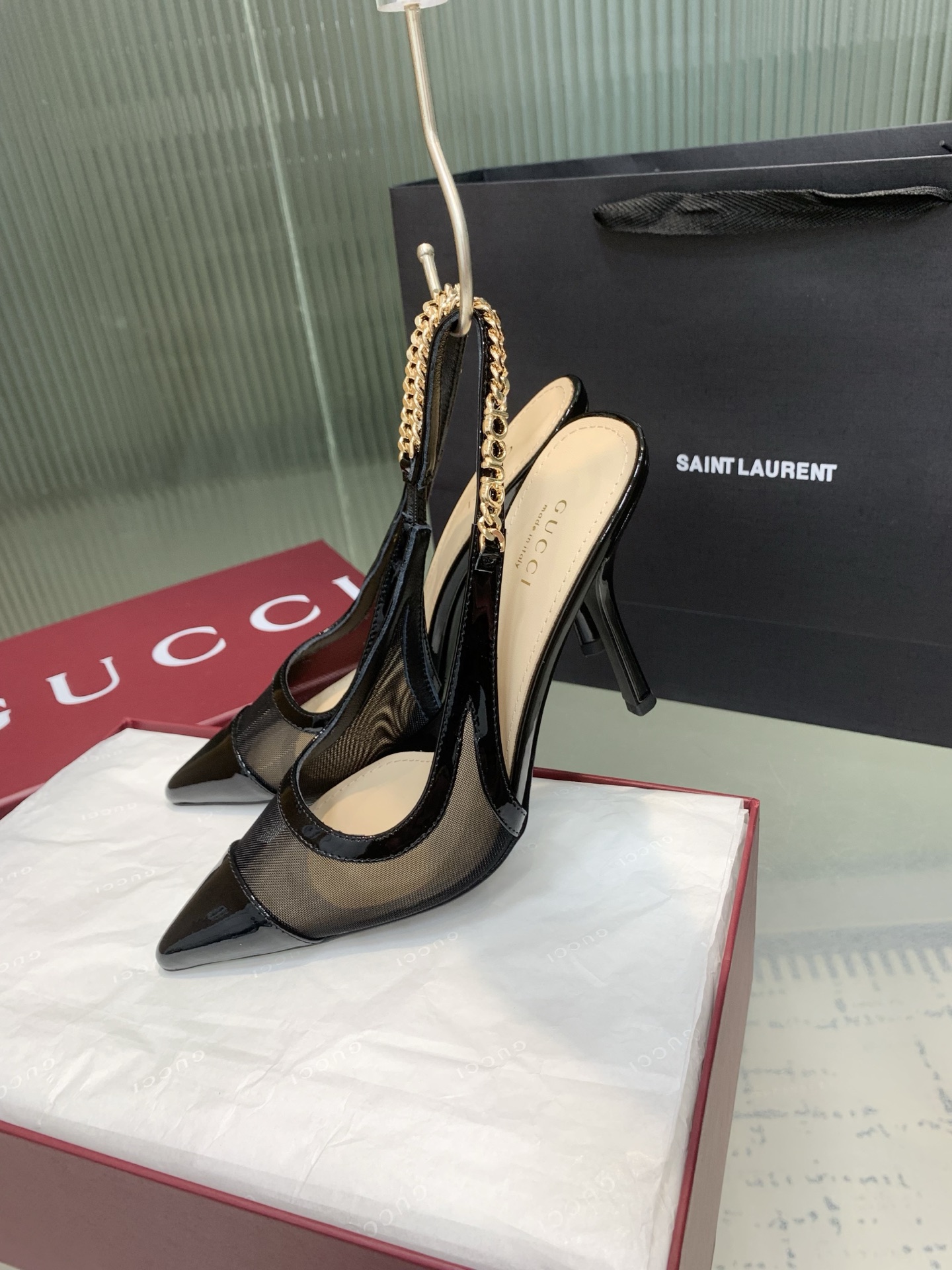 Bagsaaa Gvc*1 Signoria slingback pump 816636 black mesh 10.5cm
