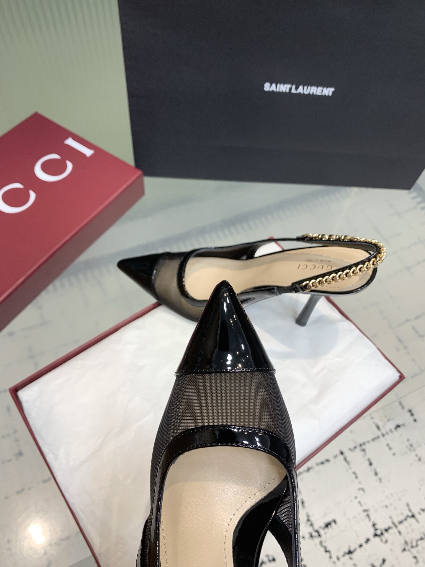 Bagsaaa Gvc*1 Signoria slingback pump 816636 black mesh 10.5cm