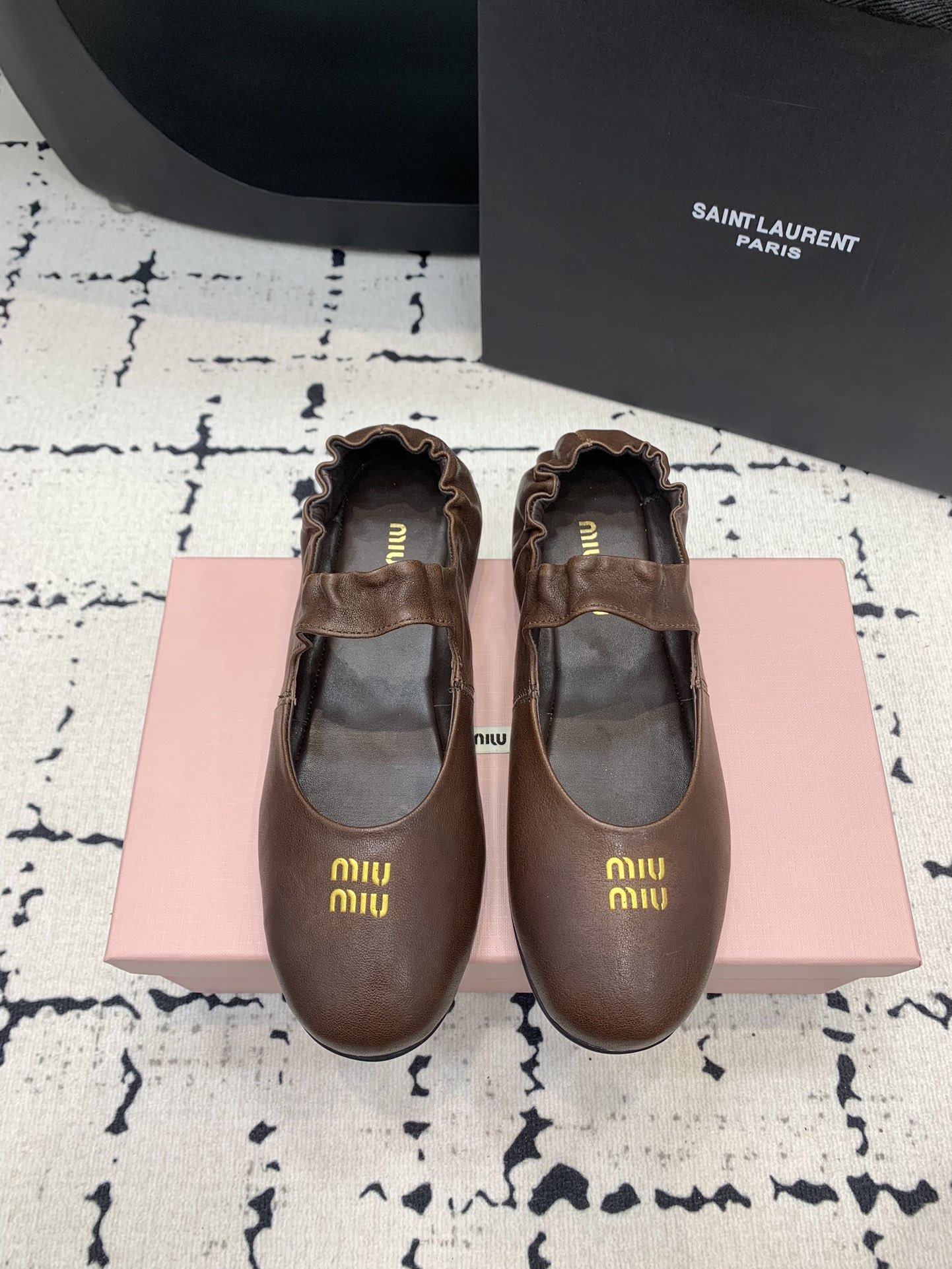 Bagsaaa Miu Miu Ruches nappa leather ballerinas 5F340E brown