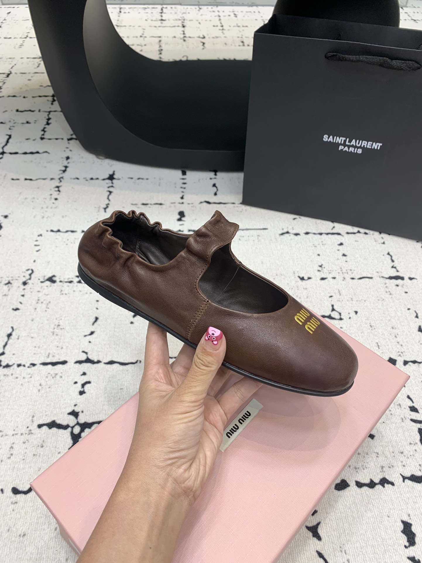 Bagsaaa Miu Miu Ruches nappa leather ballerinas 5F340E brown