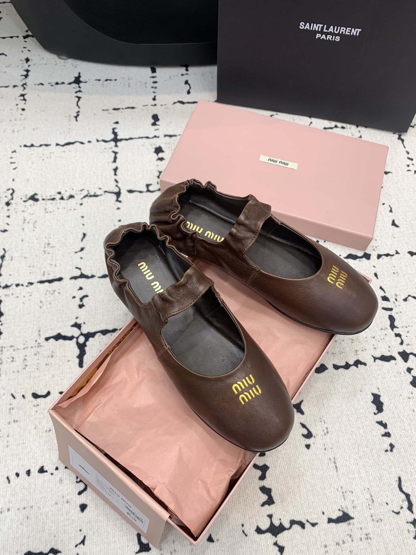 Bagsaaa Miu Miu Ruches nappa leather ballerinas 5F340E brown