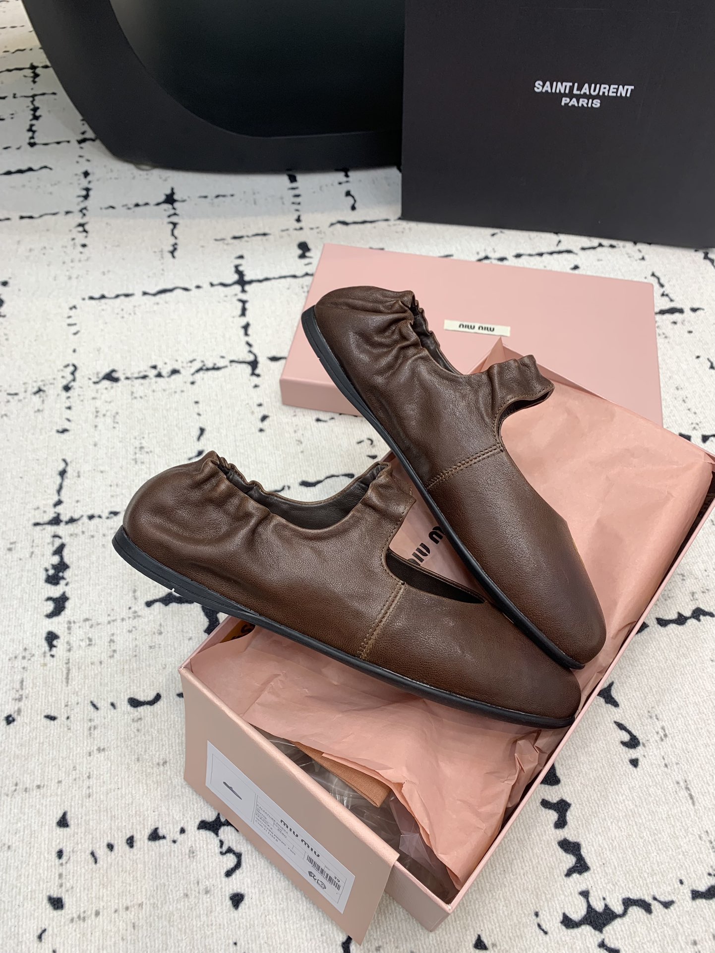 Bagsaaa Miu Miu Ruches nappa leather ballerinas 5F340E brown