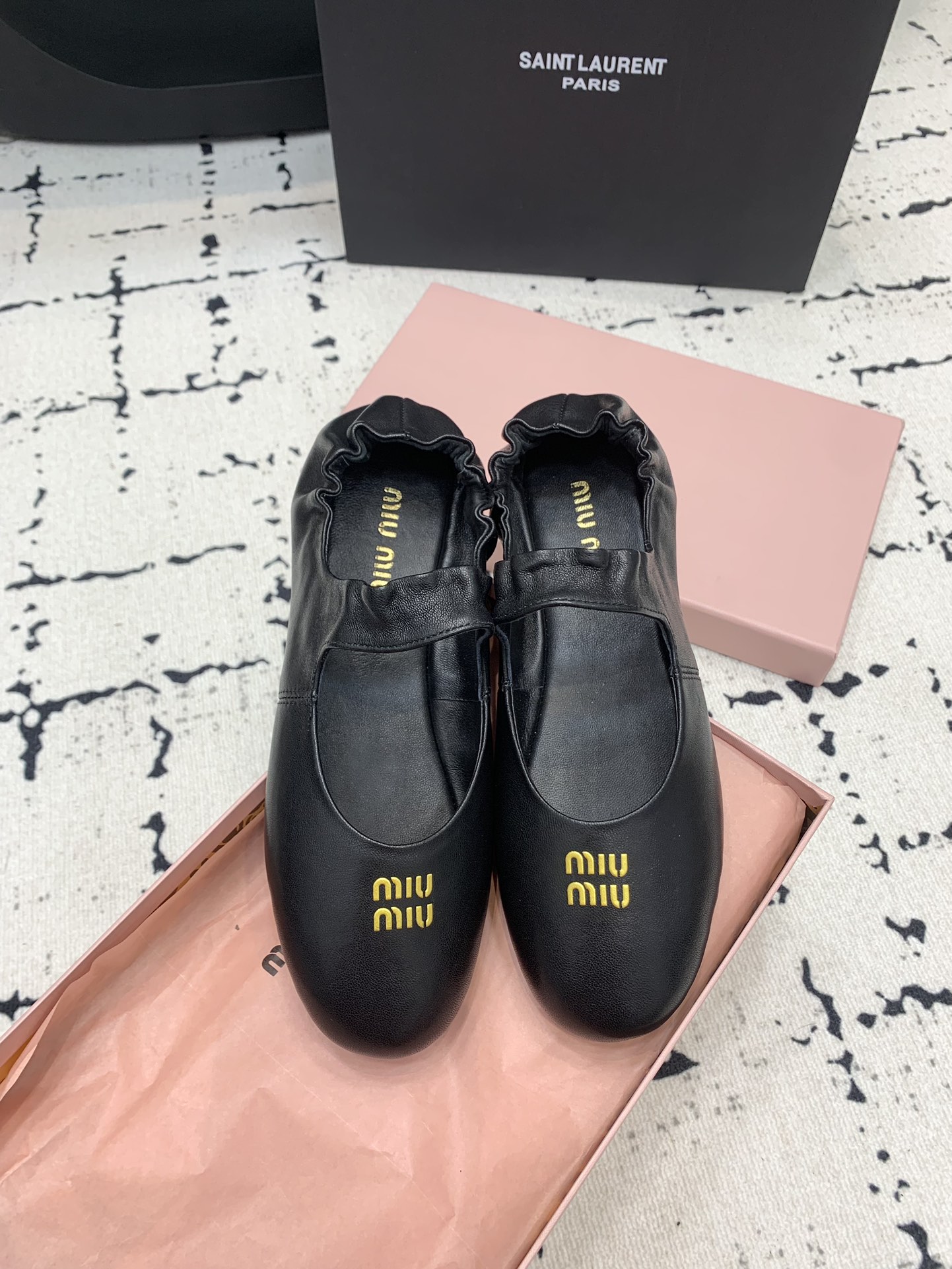 Bagsaaa Miu Miu Ruches nappa leather ballerinas 5F340E black