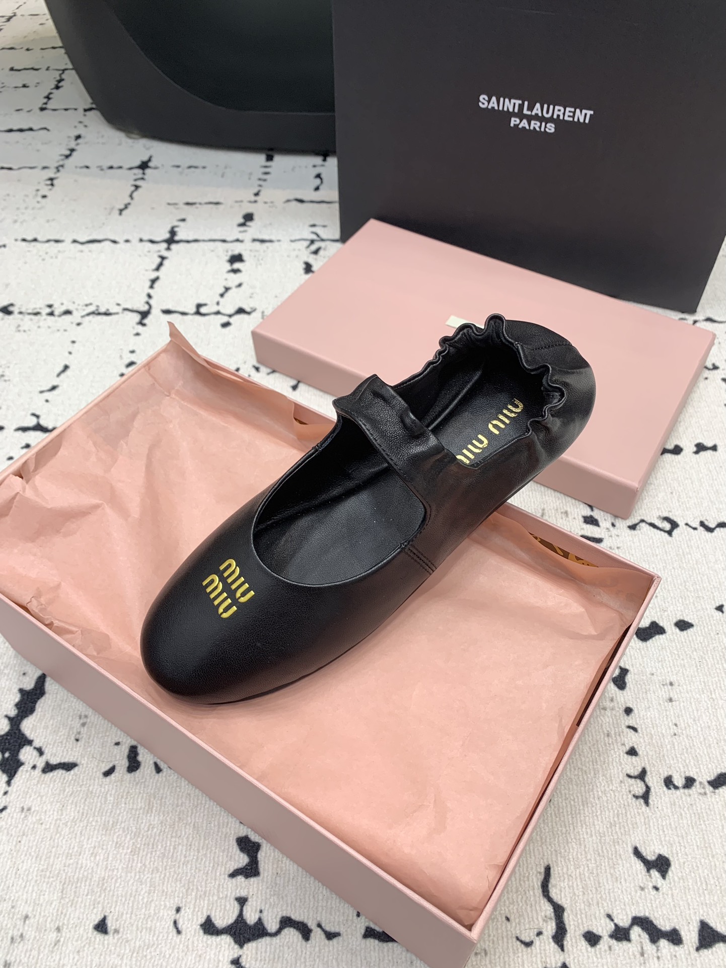Bagsaaa Miu Miu Ruches nappa leather ballerinas 5F340E black