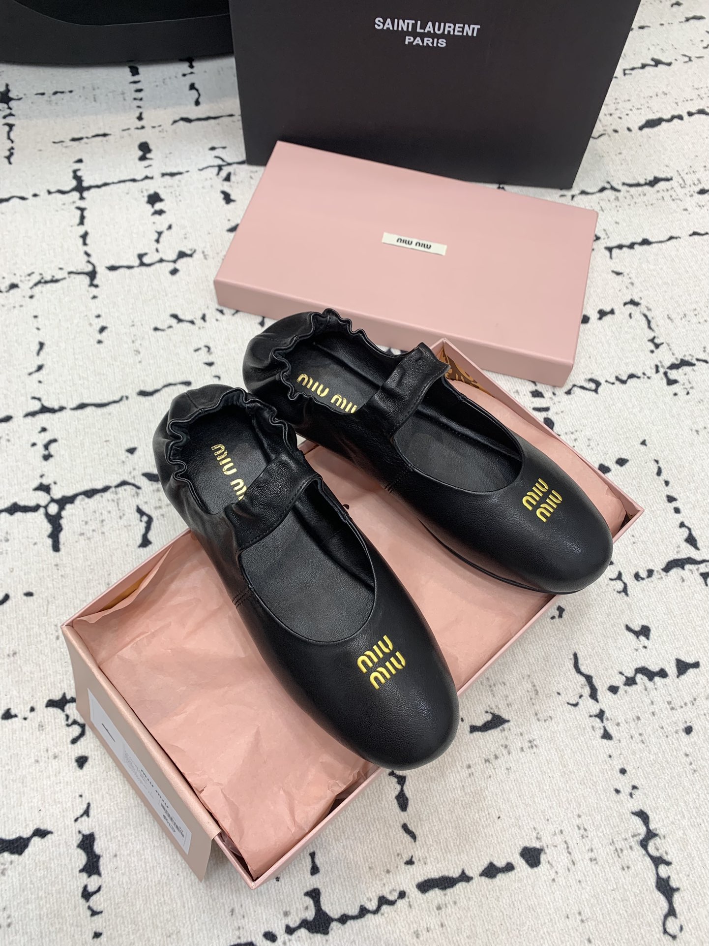 Bagsaaa Miu Miu Ruches nappa leather ballerinas 5F340E black