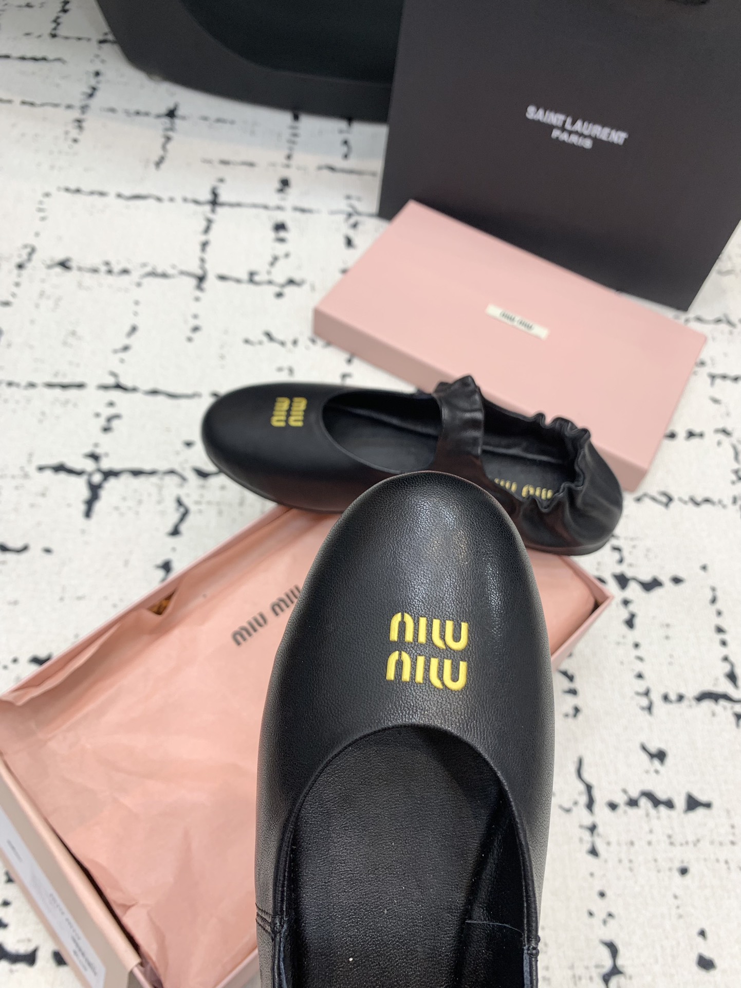 Bagsaaa Miu Miu Ruches nappa leather ballerinas 5F340E black