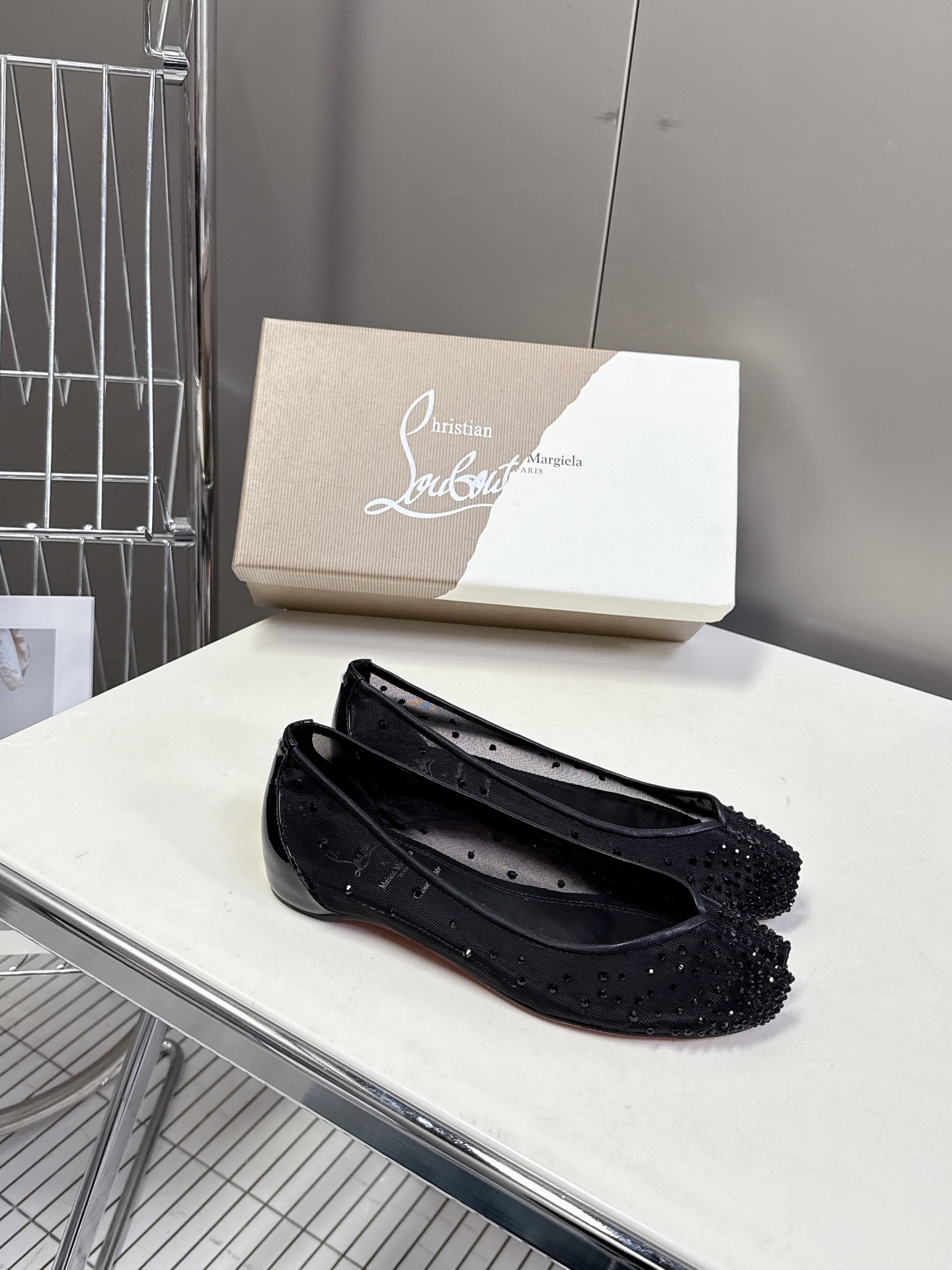 Bagsaaa CL Marlougiela Strass Ballerinas - Strass mesh and patent calf leather black