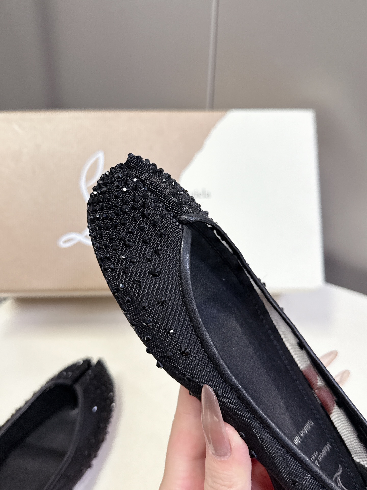 Bagsaaa CL Marlougiela Strass Ballerinas - Strass mesh and patent calf leather black