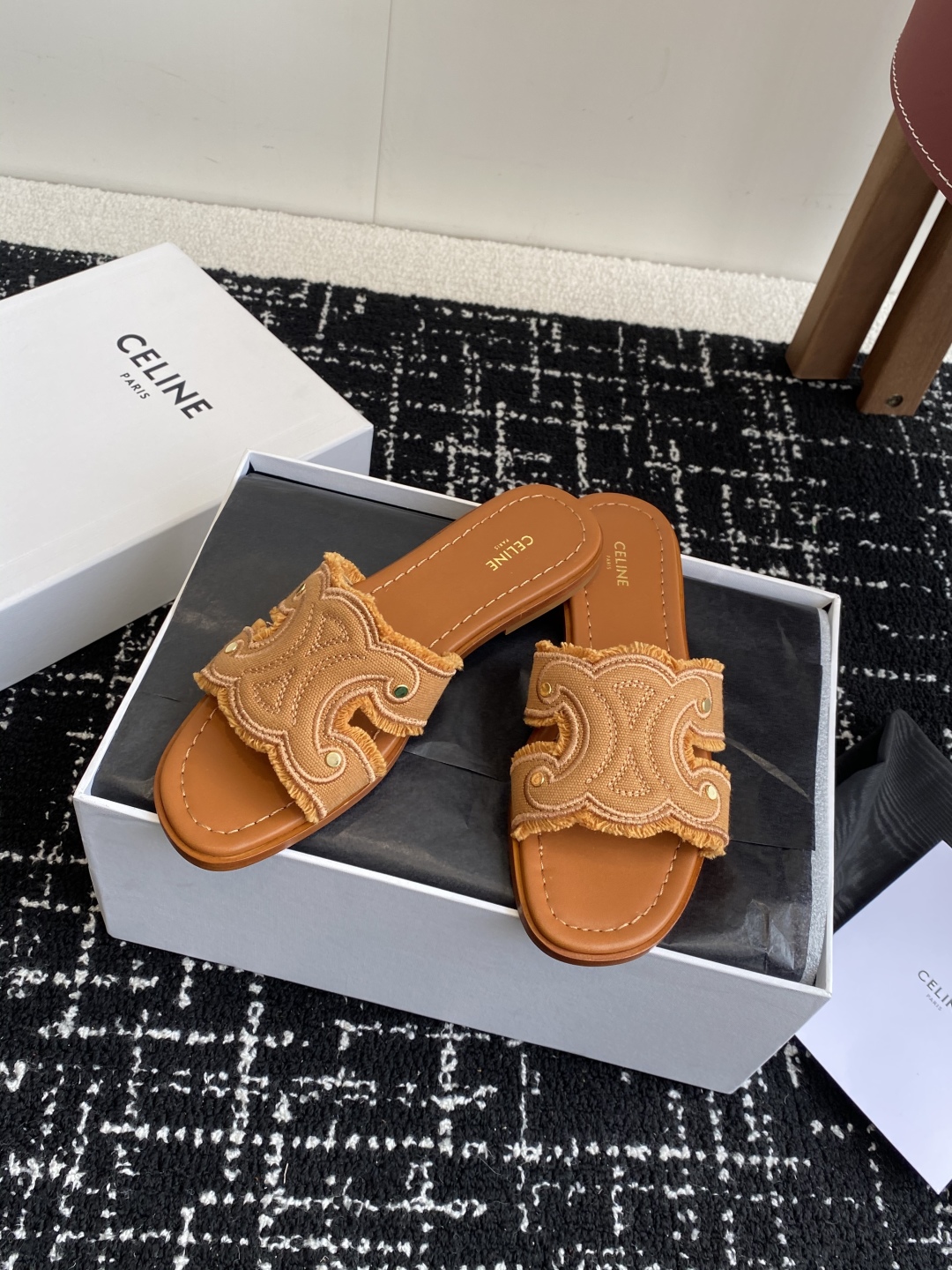 Bagsaaa Ce1i*e Marina Fringed Mule In Cotton Brown
