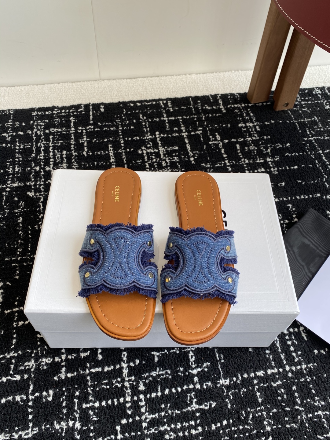 Bagsaaa Ce1i*e Marina Fringed Mule In Denim Blue
