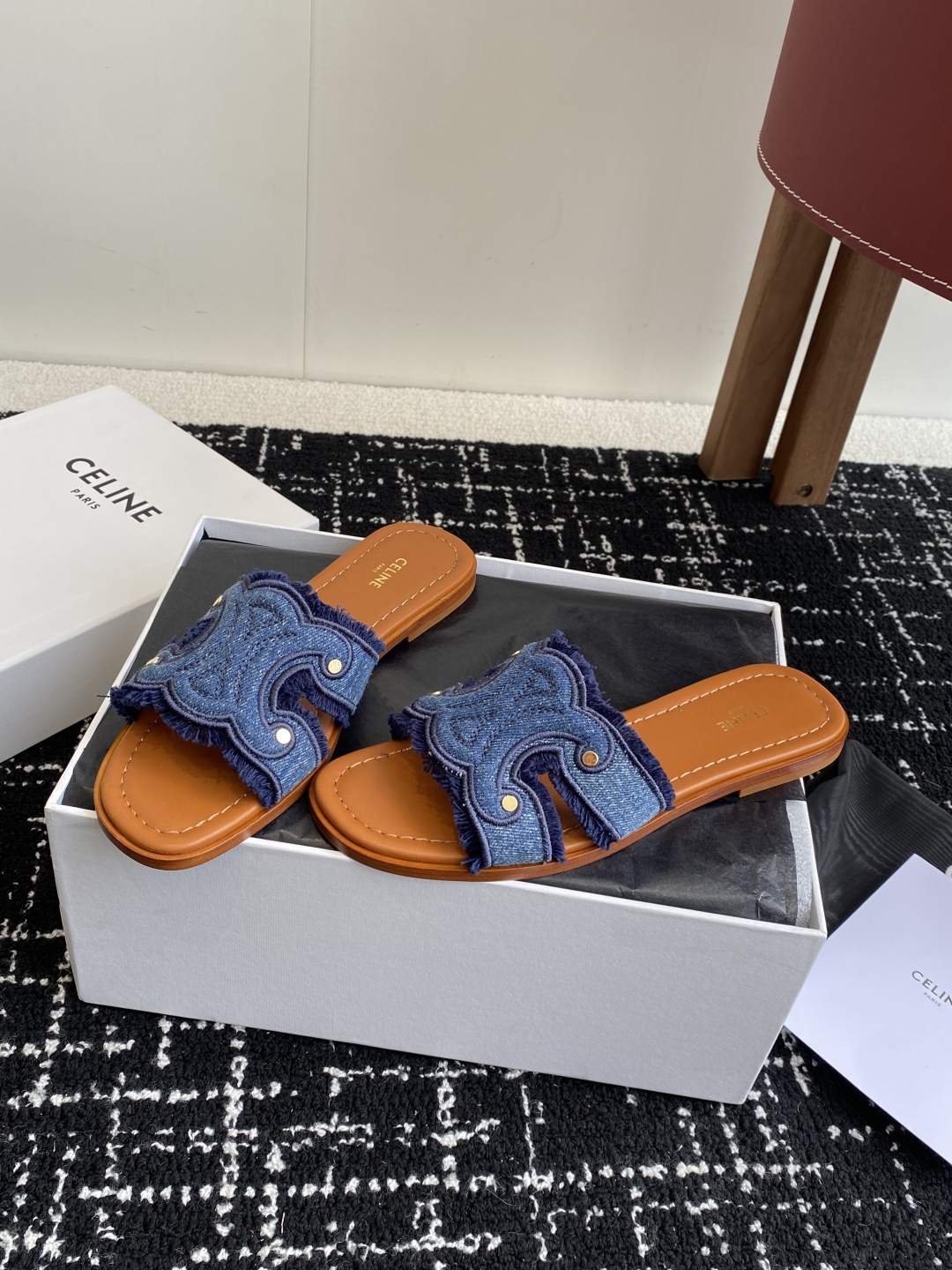 Bagsaaa Ce1i*e Marina Fringed Mule In Denim Blue