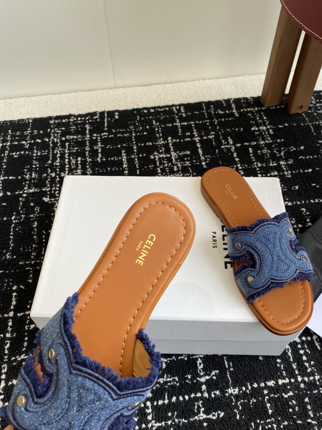 Bagsaaa Ce1i*e Marina Fringed Mule In Denim Blue