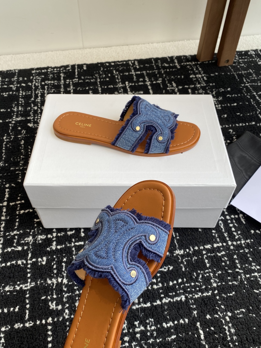 Bagsaaa Ce1i*e Marina Fringed Mule In Denim Blue