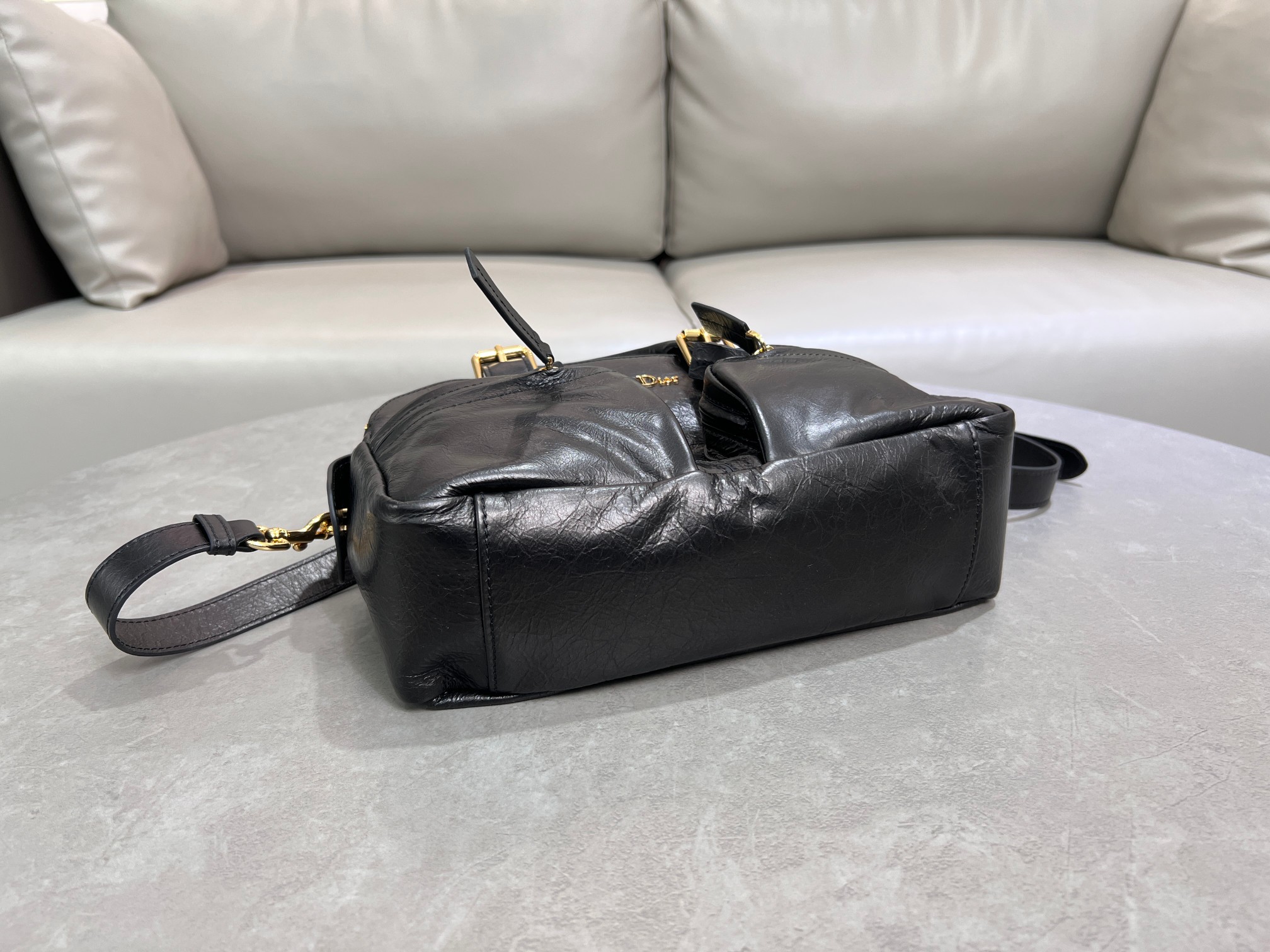 Bagsaaa D10r Small Grand Tour Bowling Bag Black Crinkled Calfskin - 28cm
