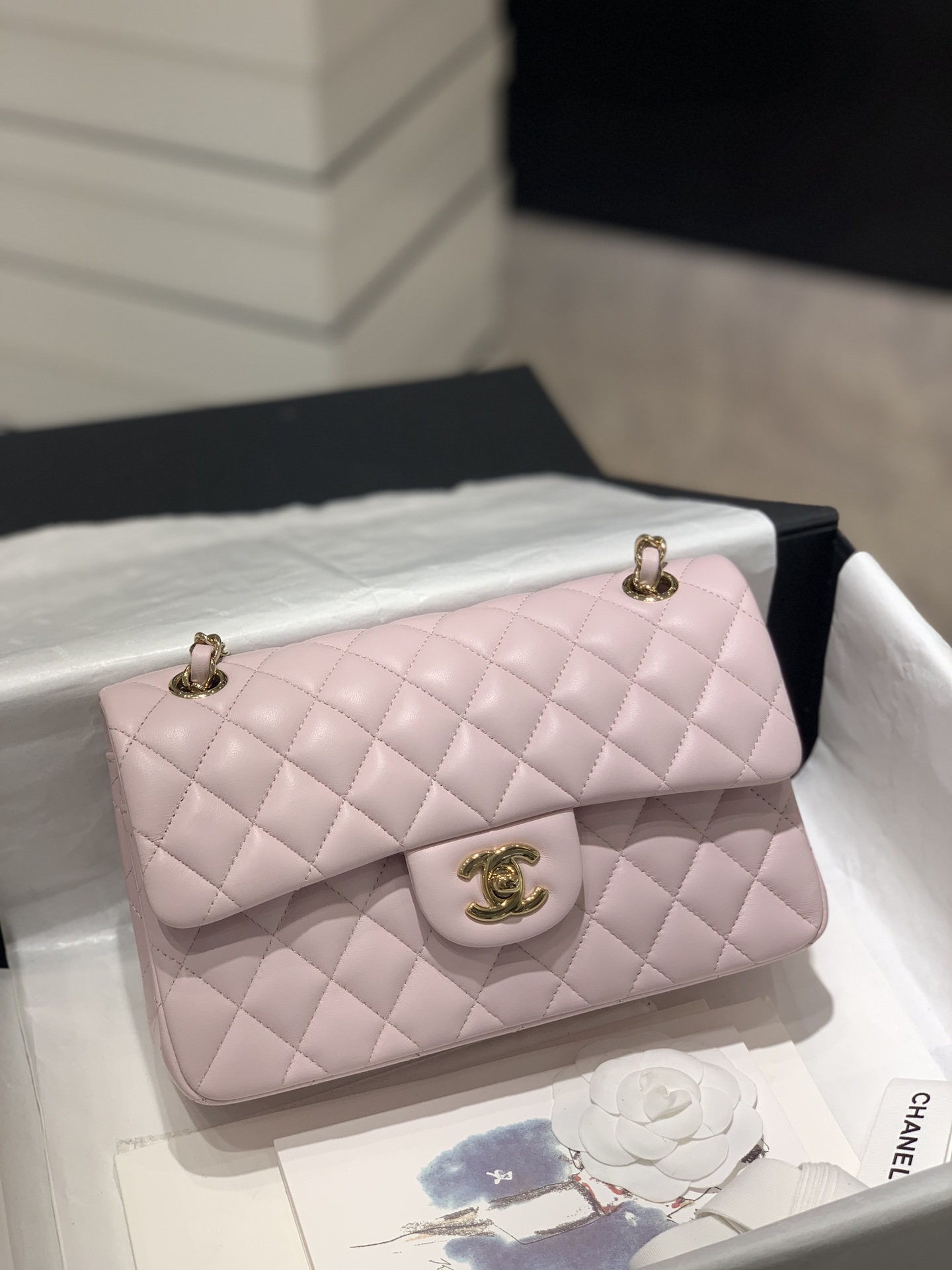 Bagsaaa Ch**el Mini Flap Bag Pink Lambskin & Gold - 20cm