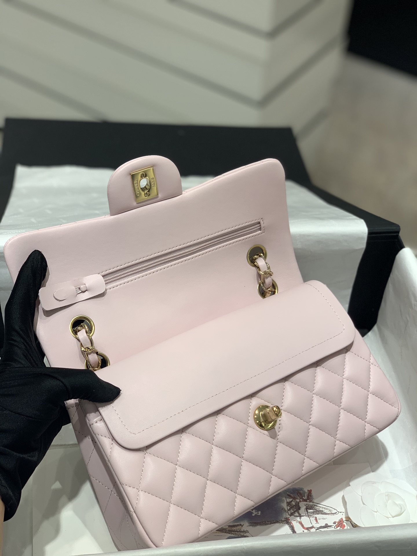 Bagsaaa Ch**el Mini Flap Bag Pink Lambskin & Gold - 20cm