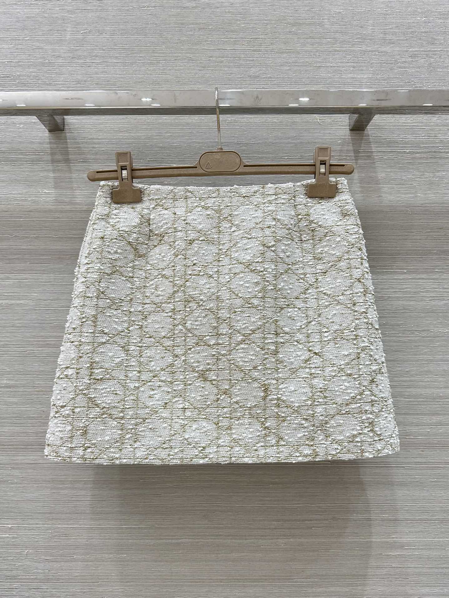 Bagsaaa D10r Or Macrocannage Miniskirt White and Gold-Tone Cotton-Blend Tweed