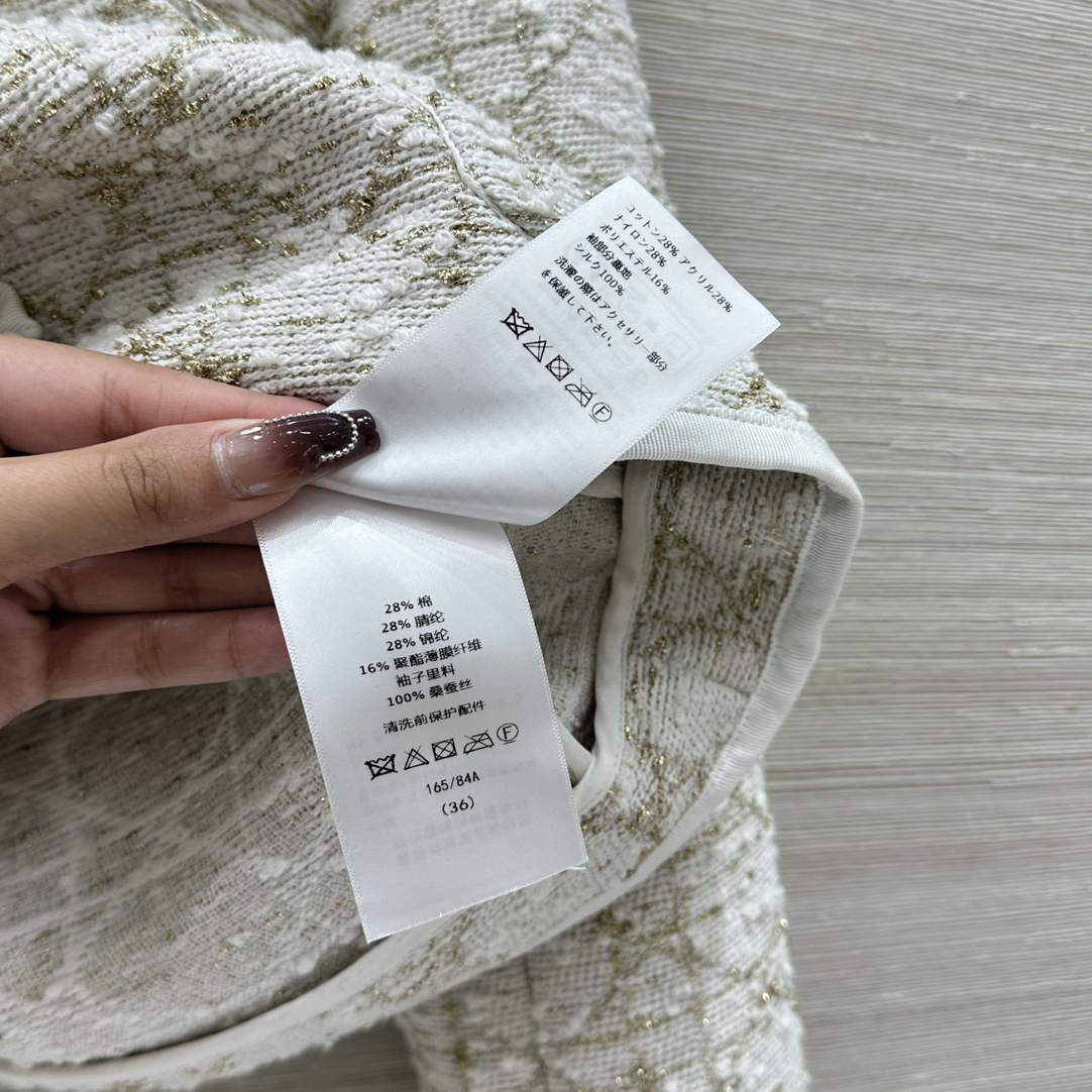 Bagsaaa D10r Or Macrocannage Jacket White and Gold-Tone Cotton-Blend Tweed
