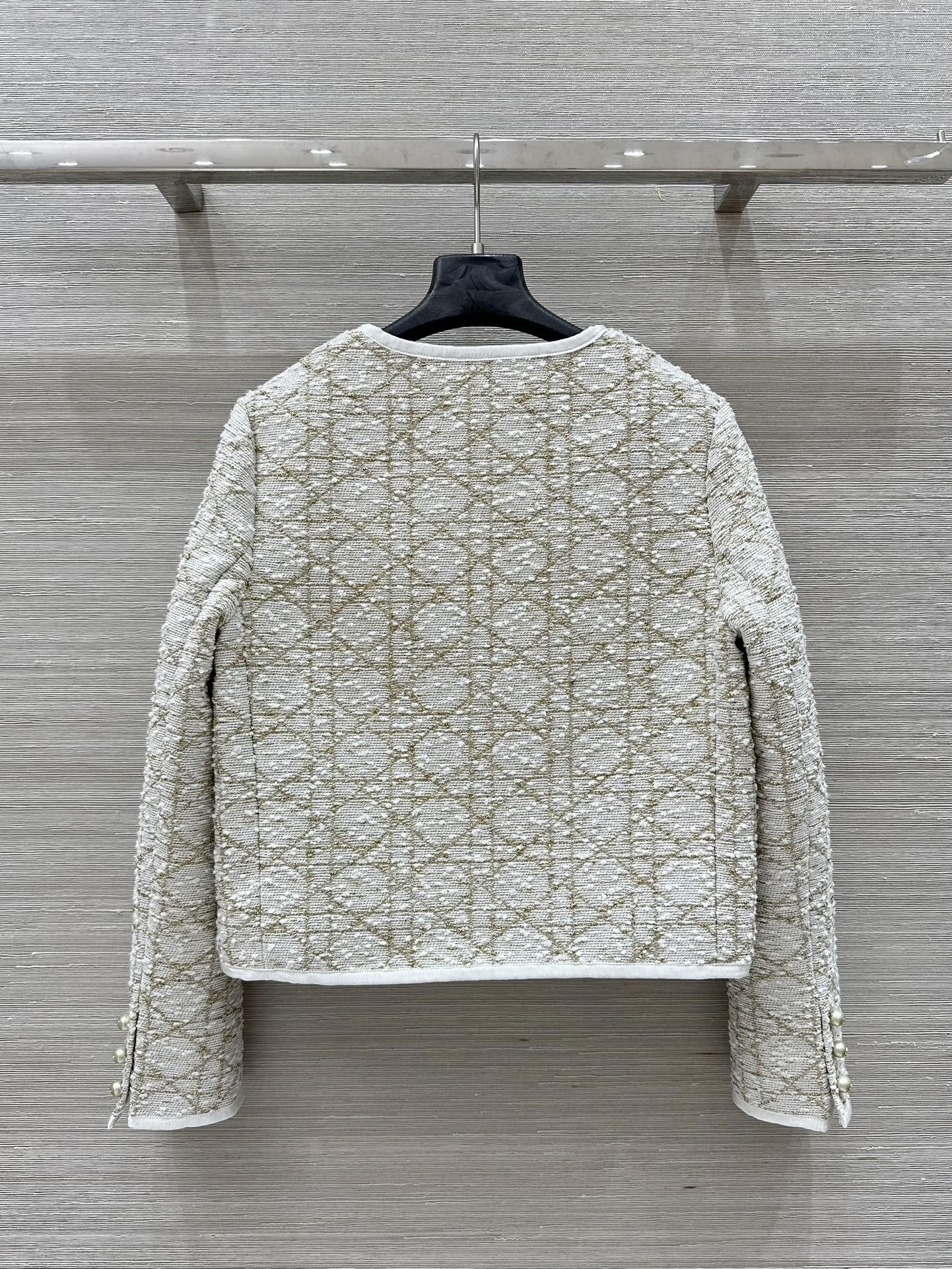 Bagsaaa D10r Or Macrocannage Jacket White and Gold-Tone Cotton-Blend Tweed
