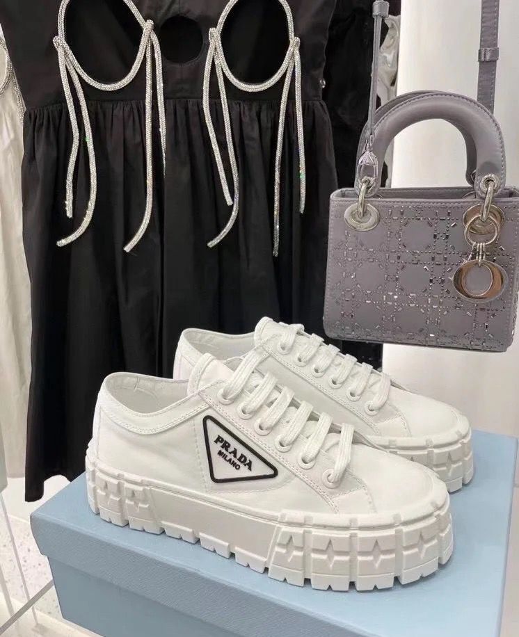 Bagsaaa Pra*a Double Wheel Re-Nylon gabardine sneakers white